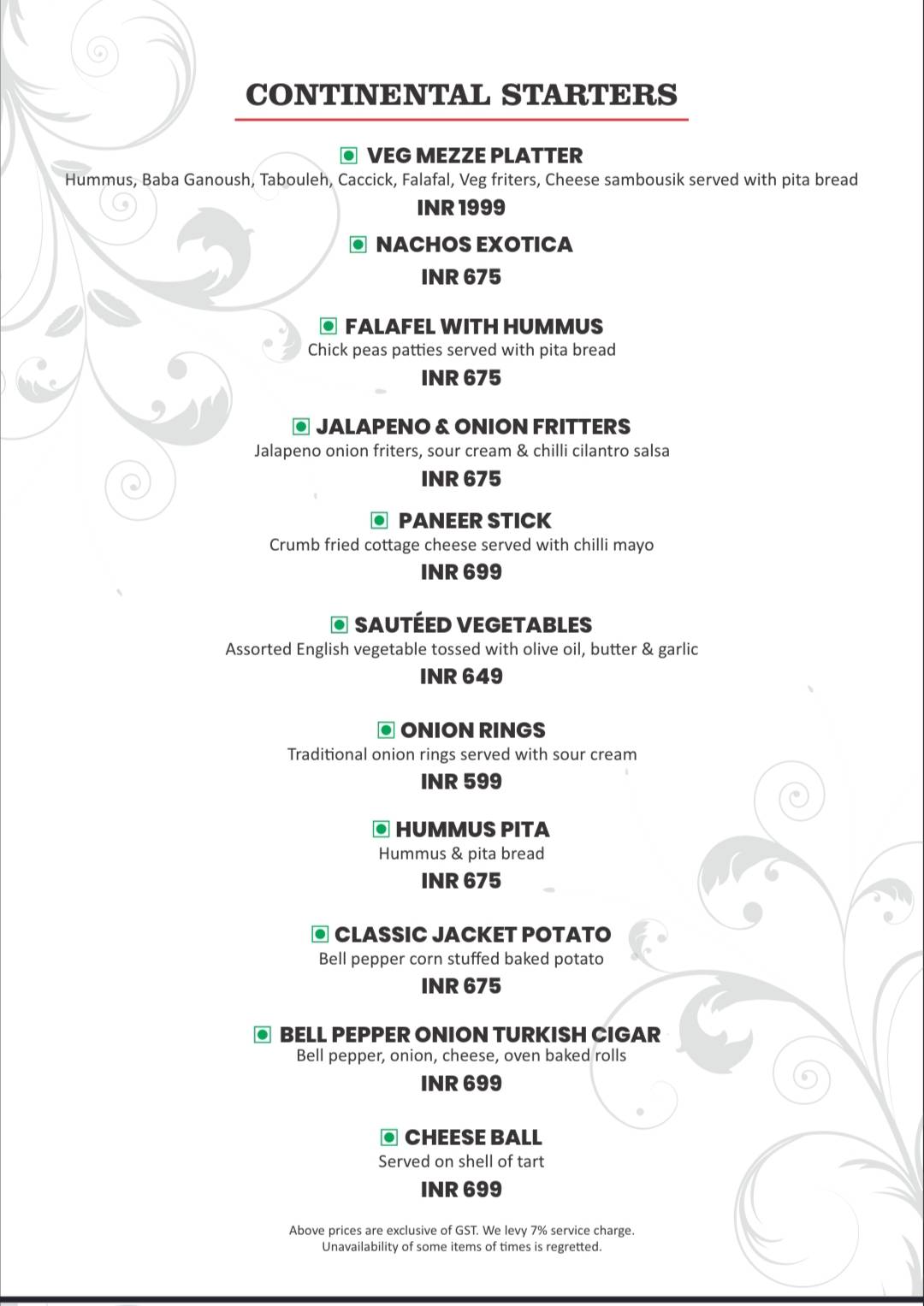 Exotica AKA Zafraan menu