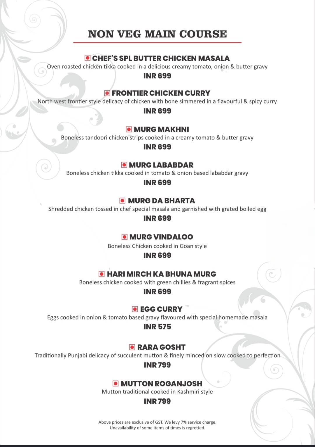 Exotica AKA Zafraan menu