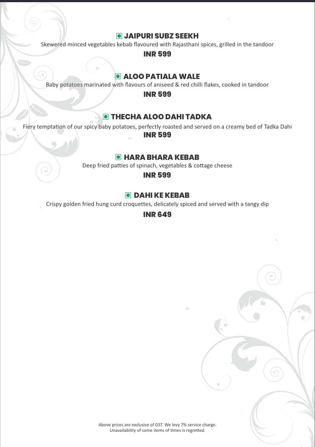 Exotica AKA Zafraan menu