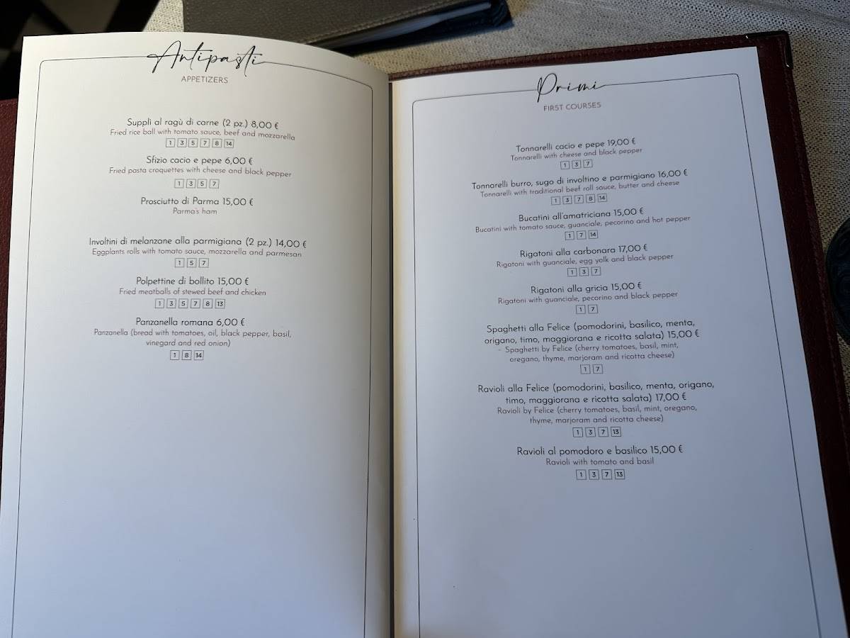 Menu di FELICE A TESTACCIO Torino 