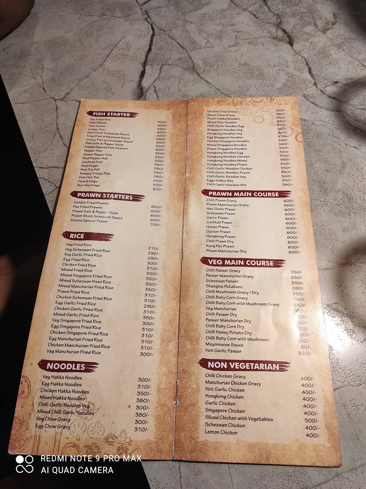 FIESTA Bar & Restaurant menu