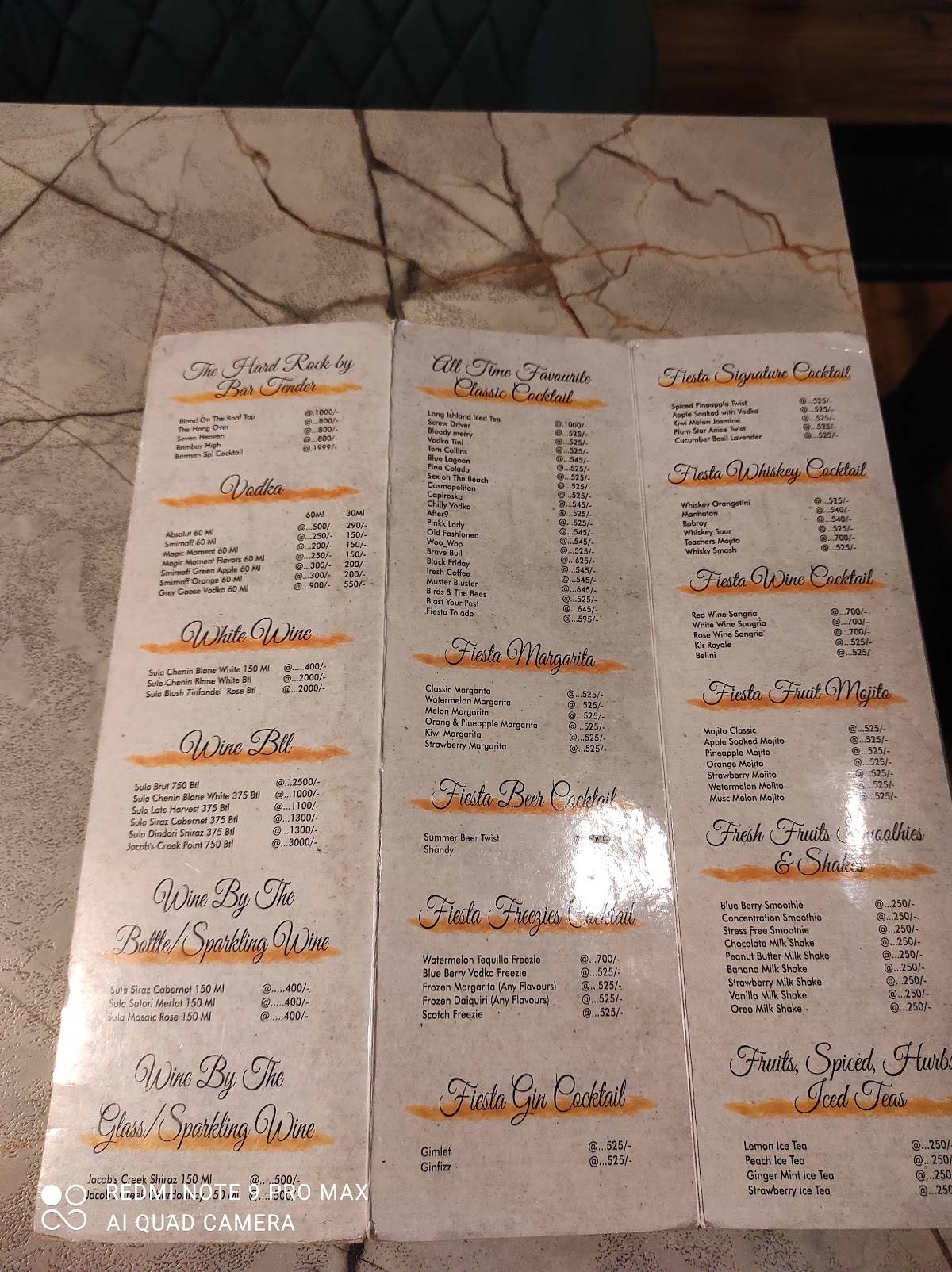 FIESTA Bar & Restaurant menu