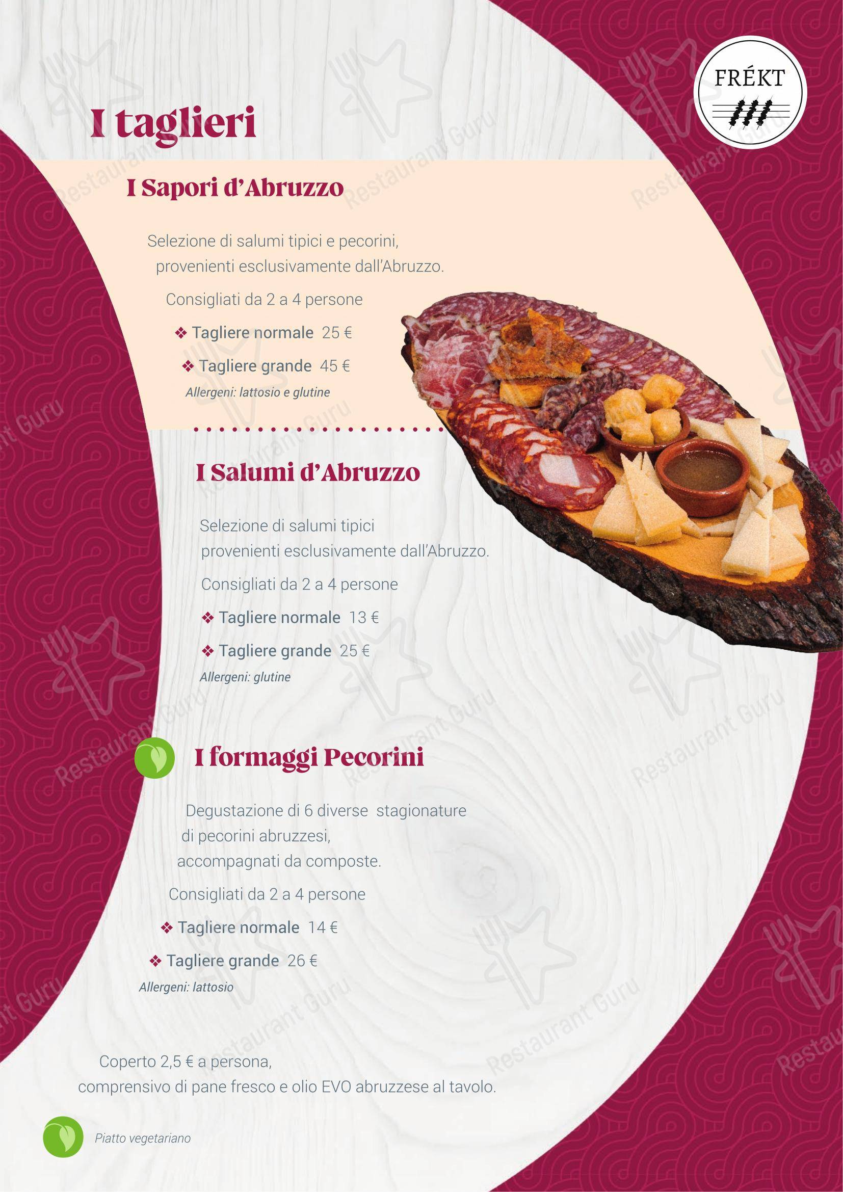 Menu per FREKT RISTORANTE ABRUZZESE in Verona