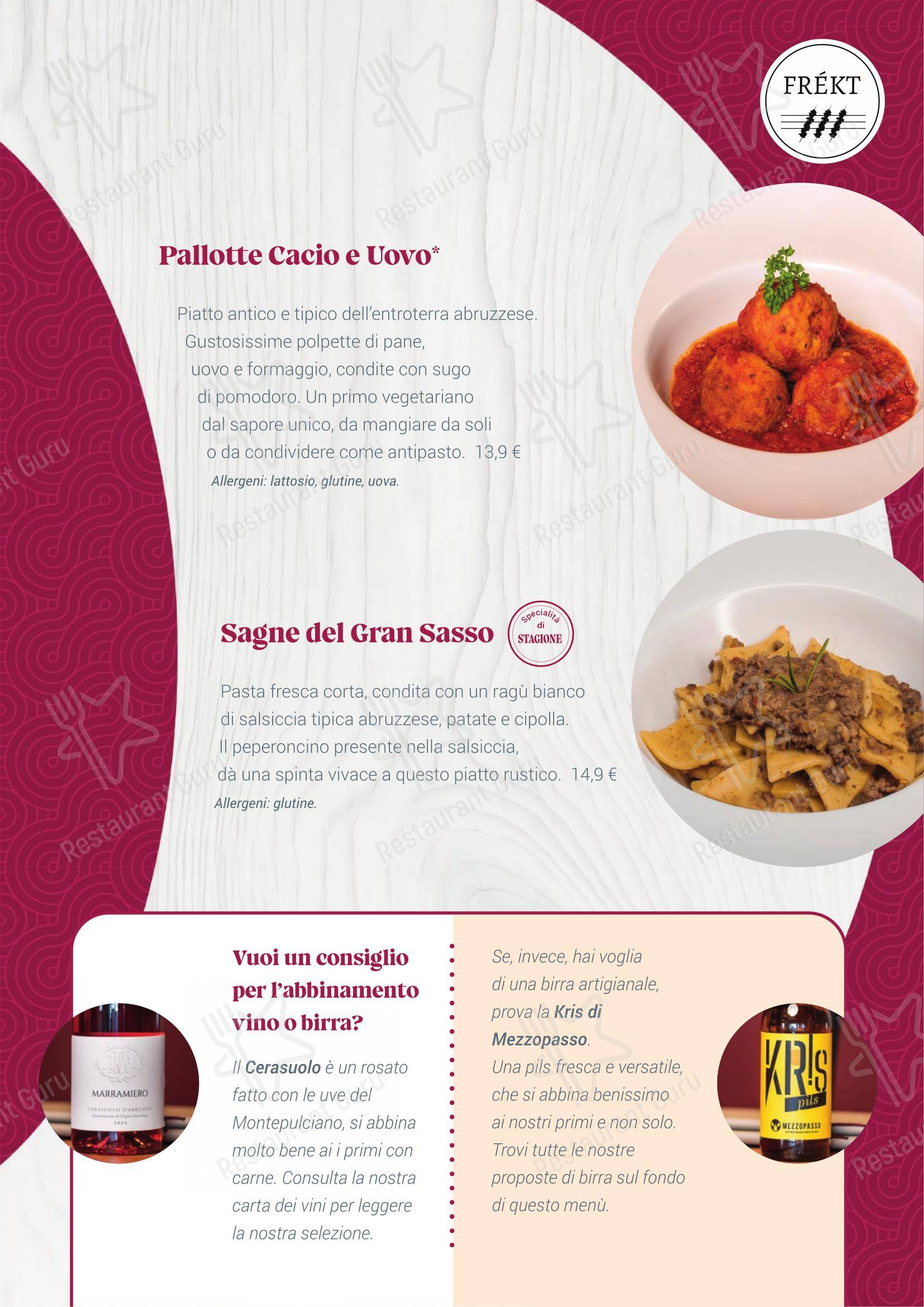 FREKT RISTORANTE ABRUZZESE in Verona - Menu