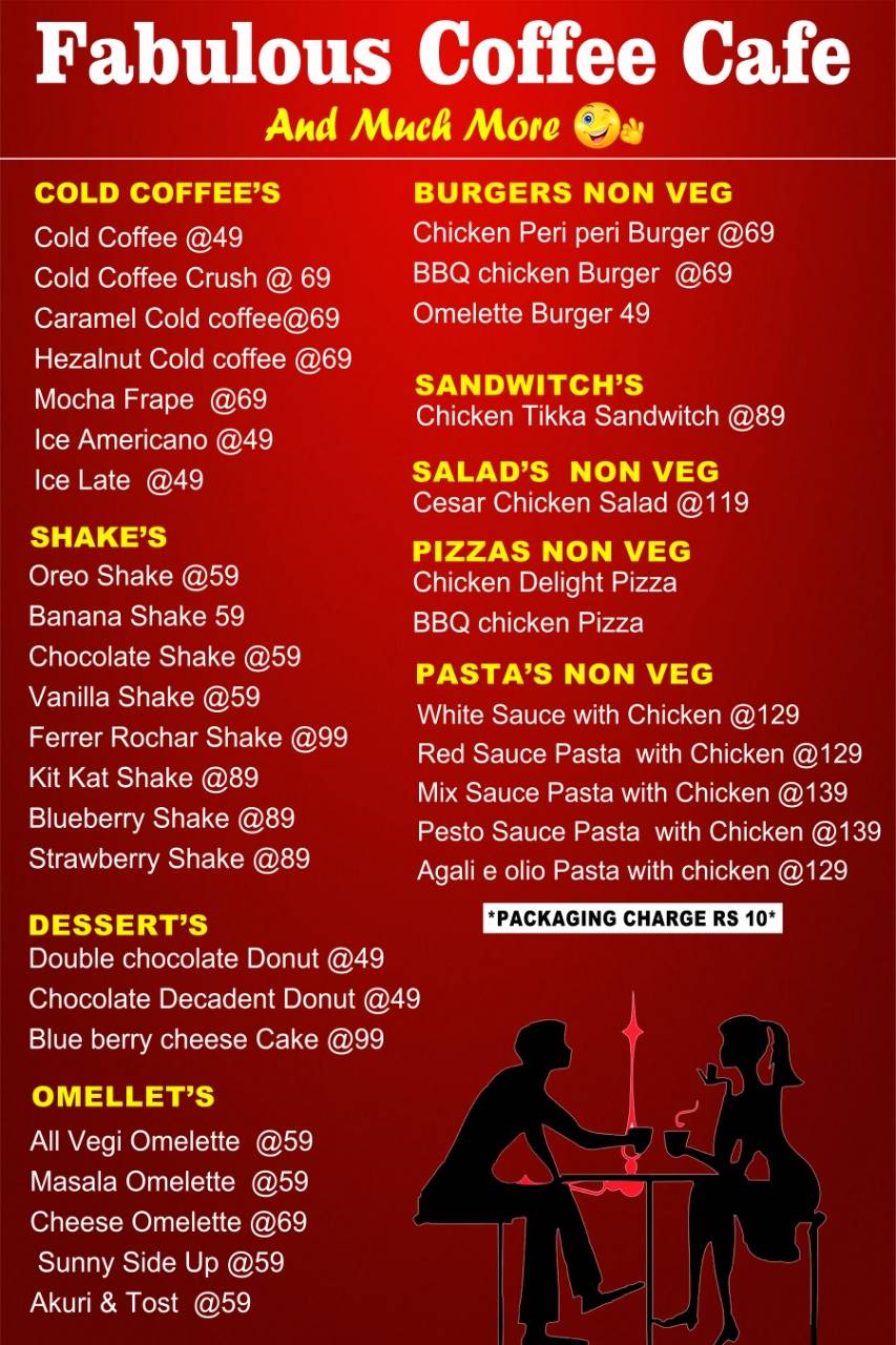 Fabulous coffee cafe menu