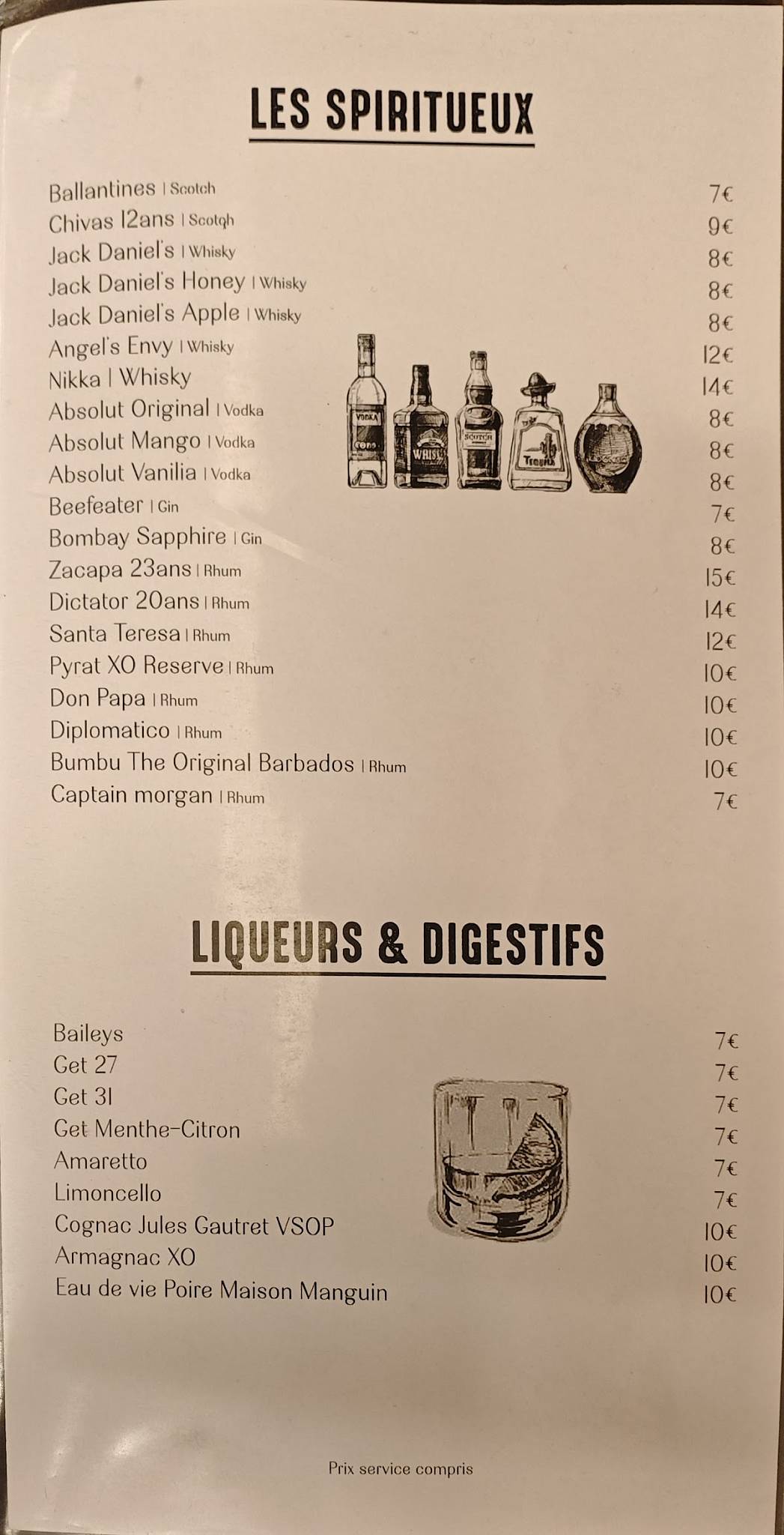 Menu de Factory Avignon