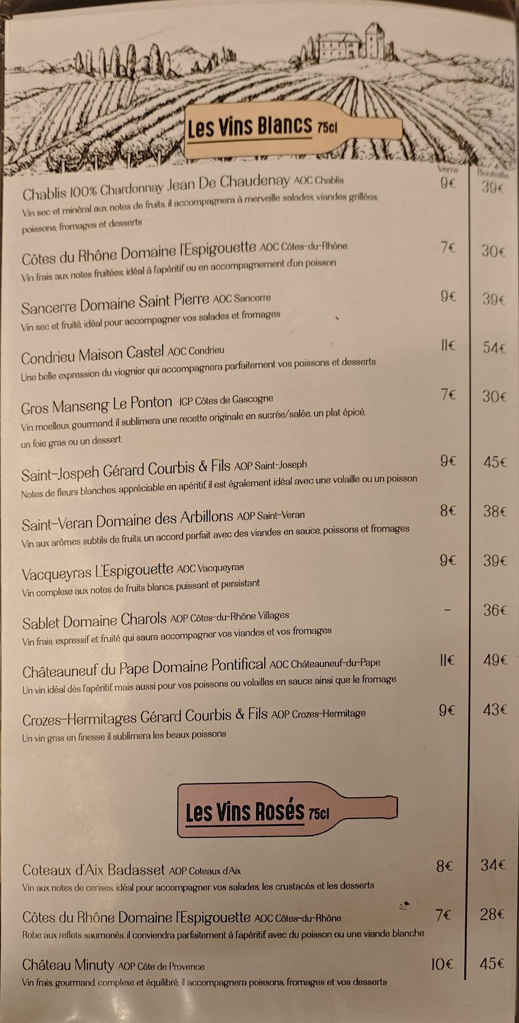 Menu de Factory Avignon
