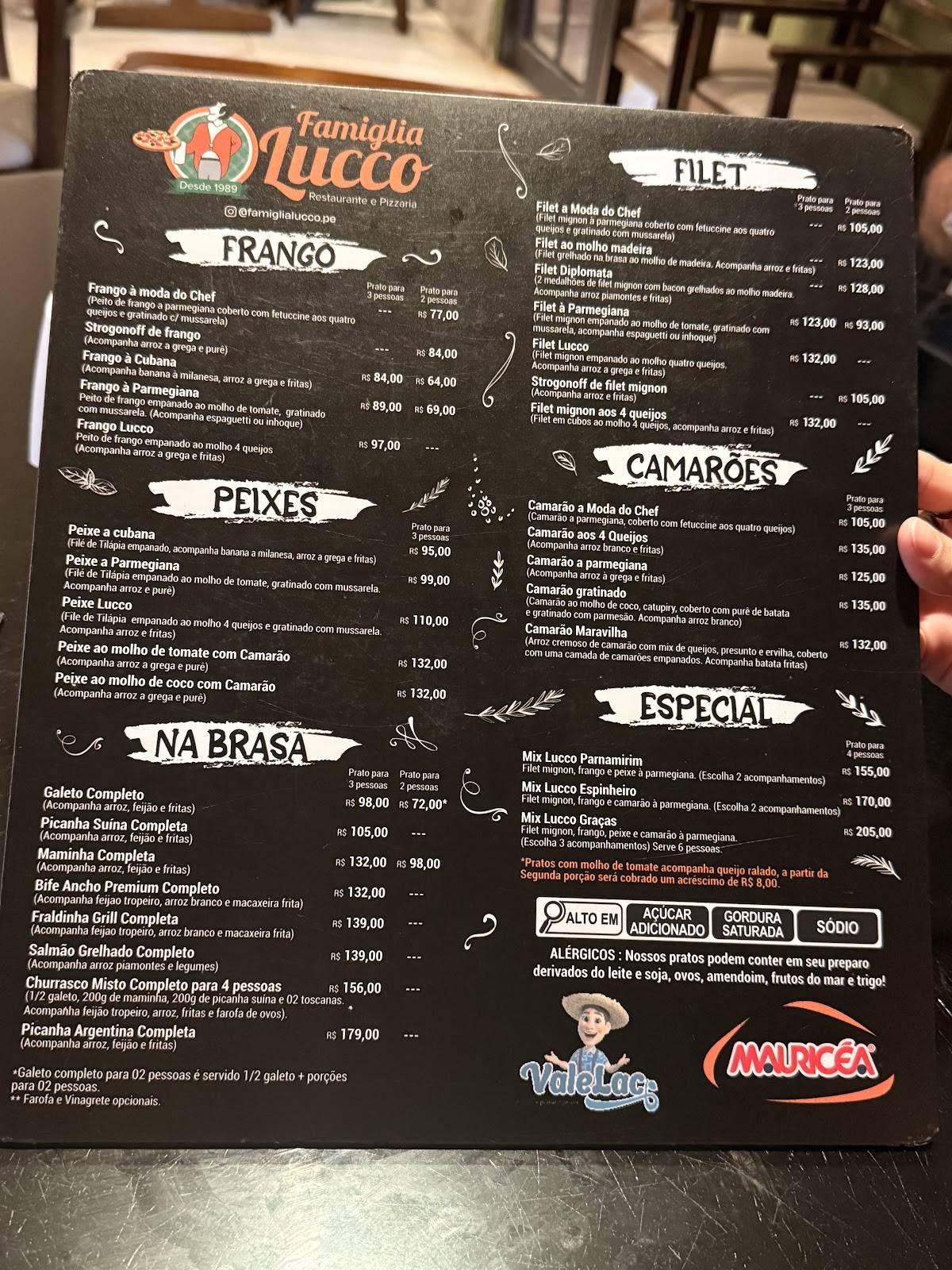 Famiglia Lucco cardápio