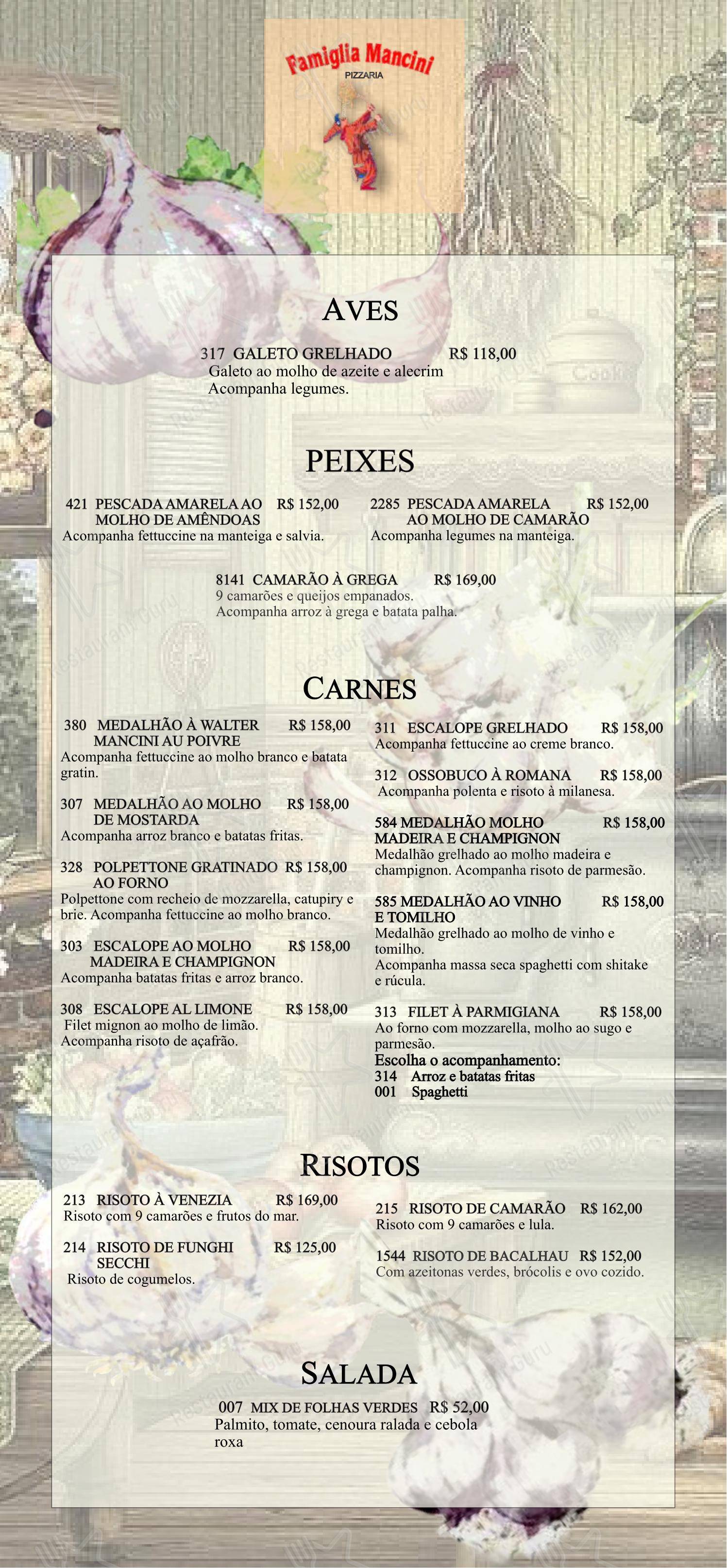 菜单 para Famiglia Mancini Trattoria em São Paulo