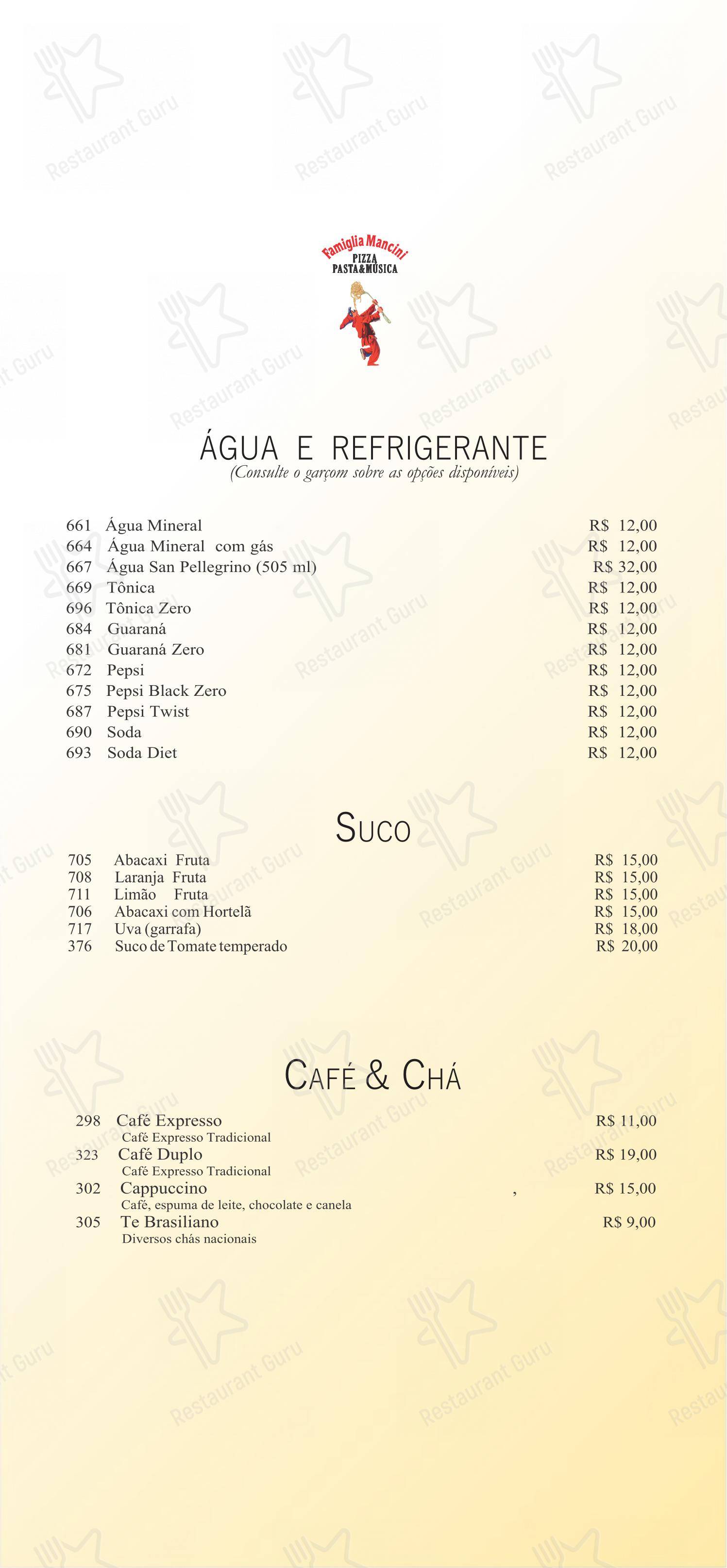 菜单 para Famiglia Mancini Trattoria restaurante