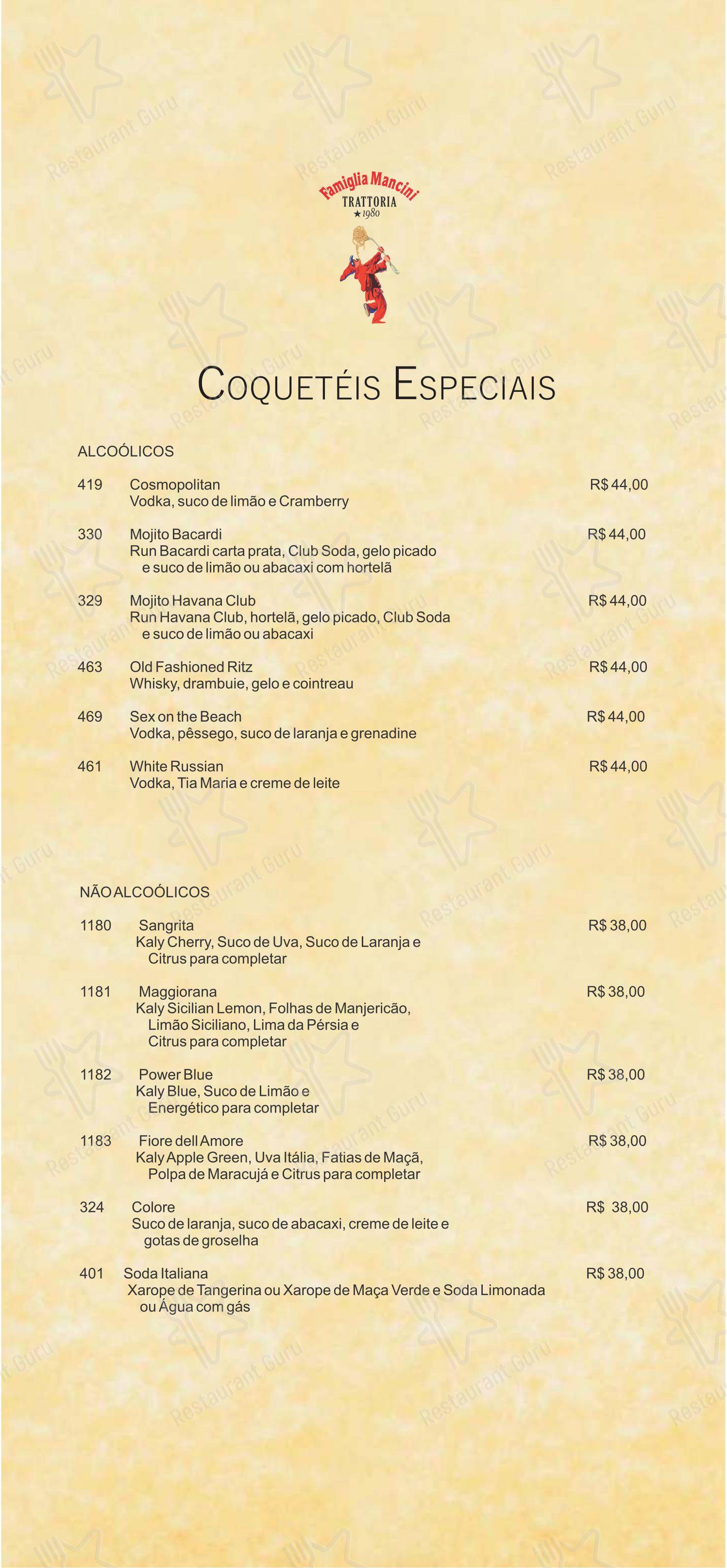 Menu para Famiglia Mancini Trattoria em São Paulo
