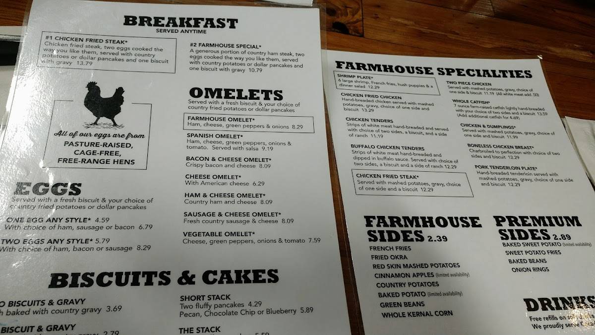 Farmhouse Restaurant Branson Menu