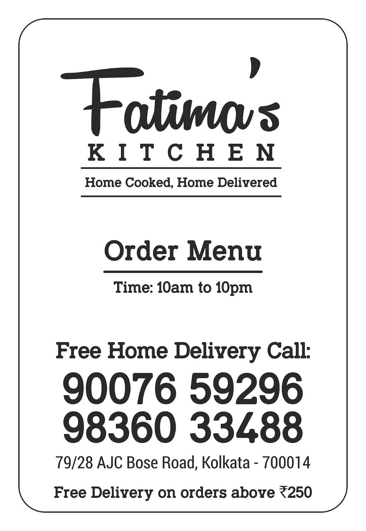 Fatima's Kitchen menu