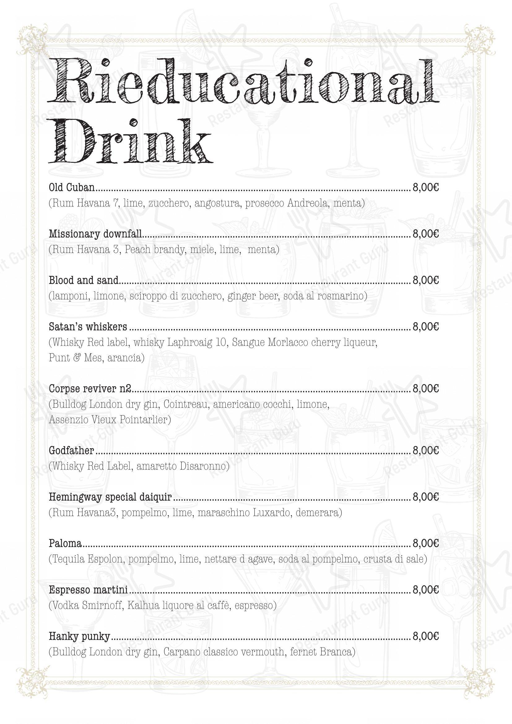Основное меню per Fauno 3.0 aperitivo cocktail bar pub & bar