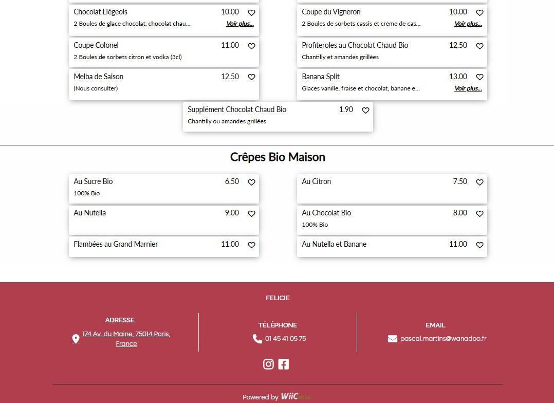 Menu de Félicie