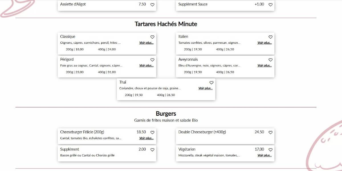 Menu de Félicie