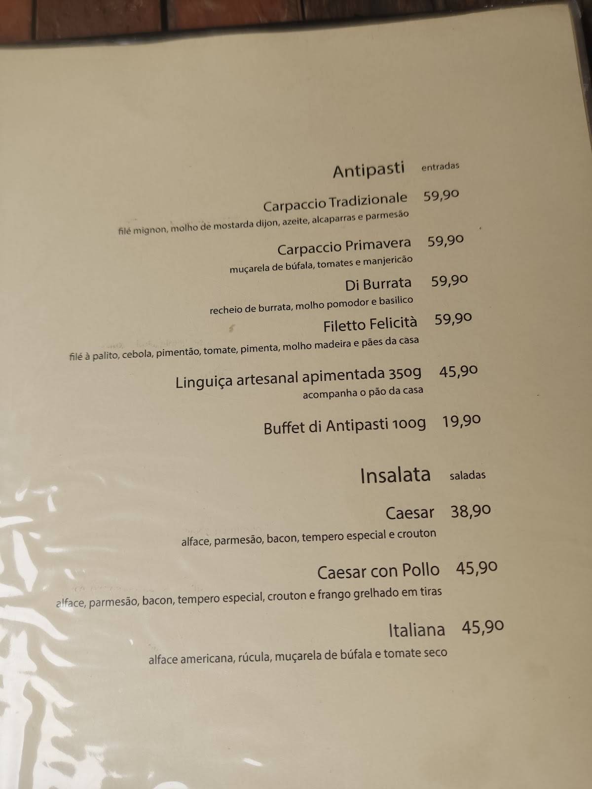 Felicità Pizza Pasta & Grill cardápio