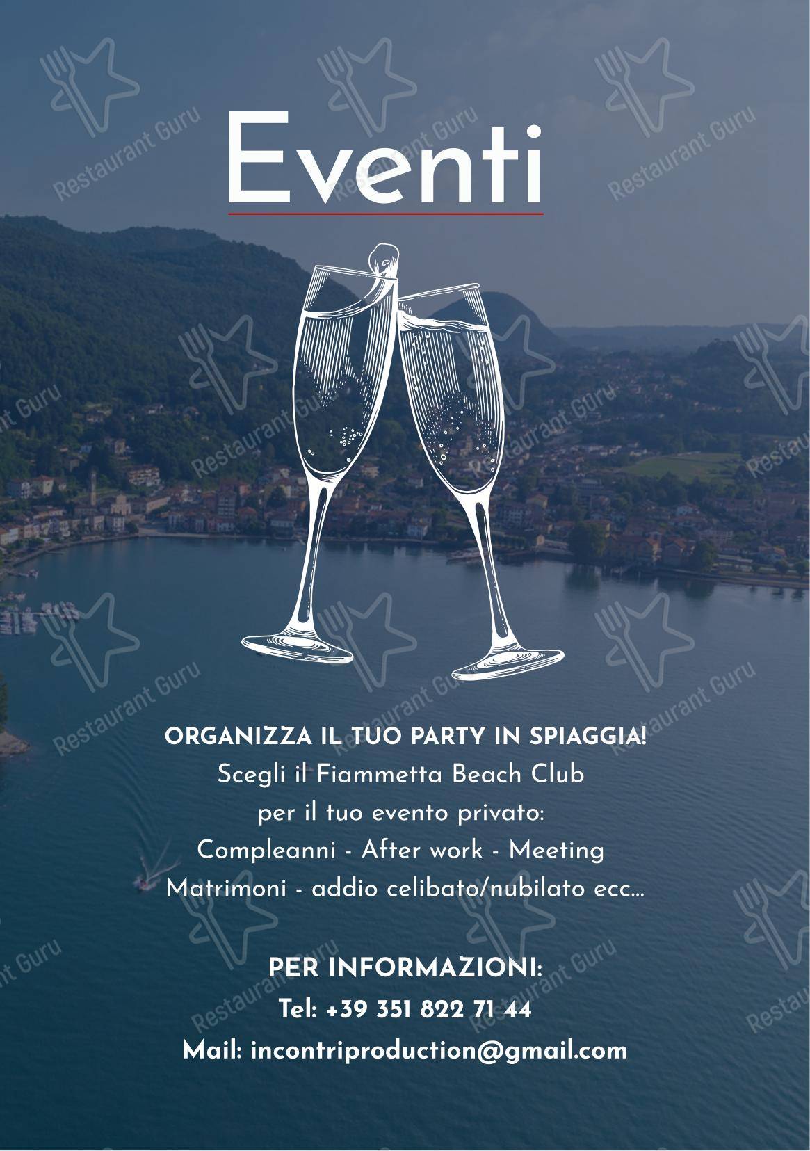 Menu per Fiammetta Beach Club pub & bar