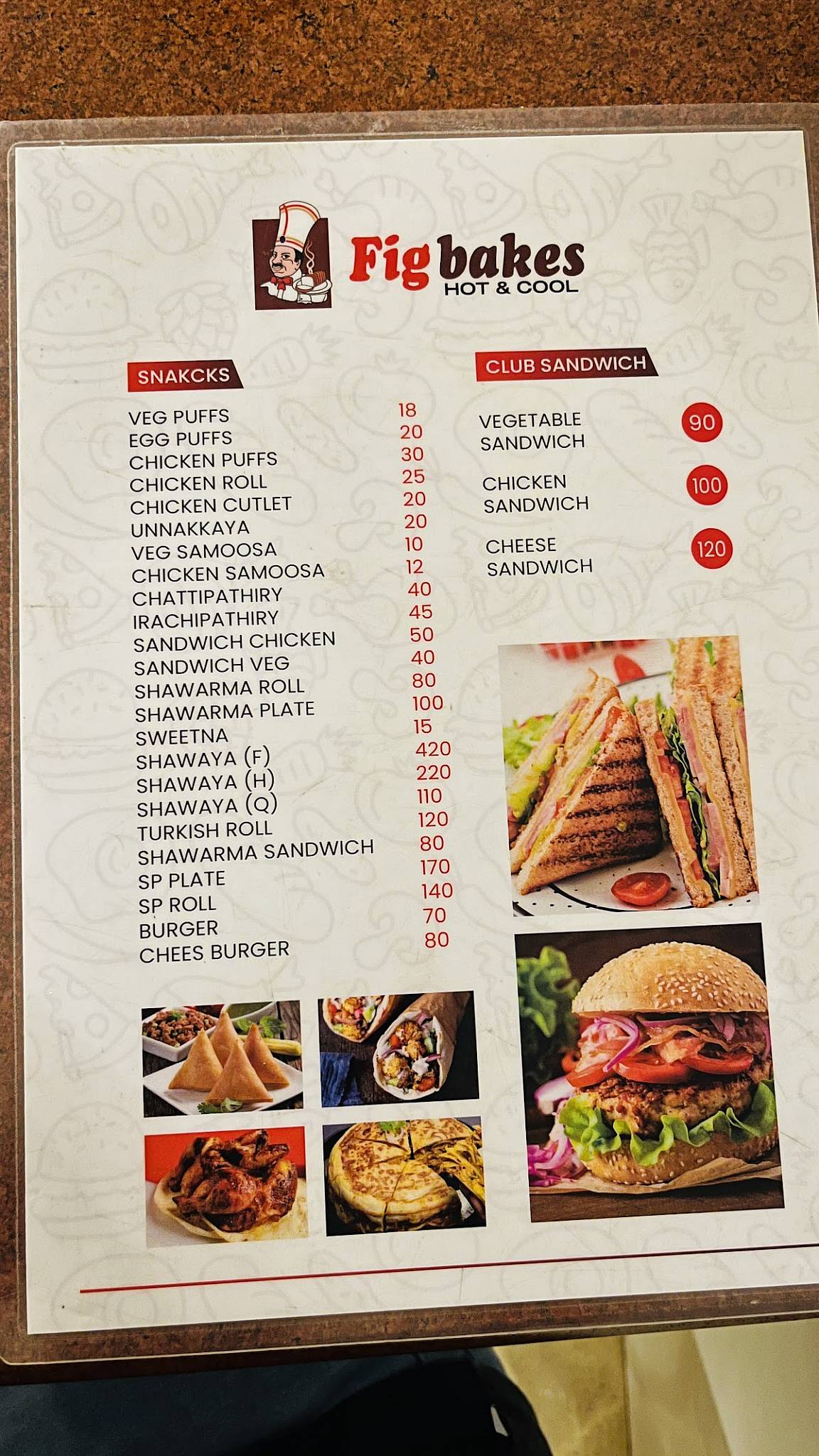 Fig Bakes menu