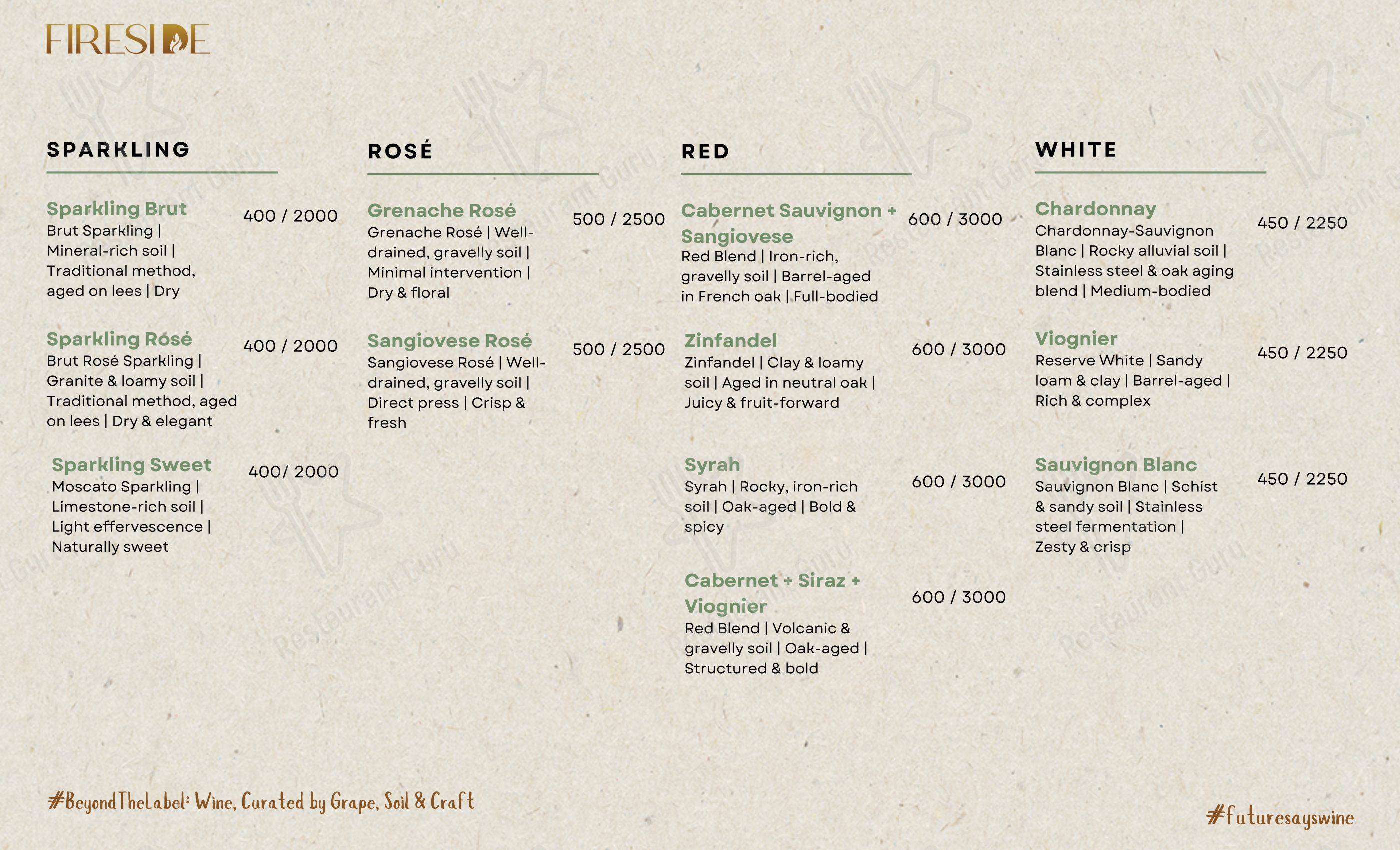 Fireside: Flame Craft Dining - Menu bar