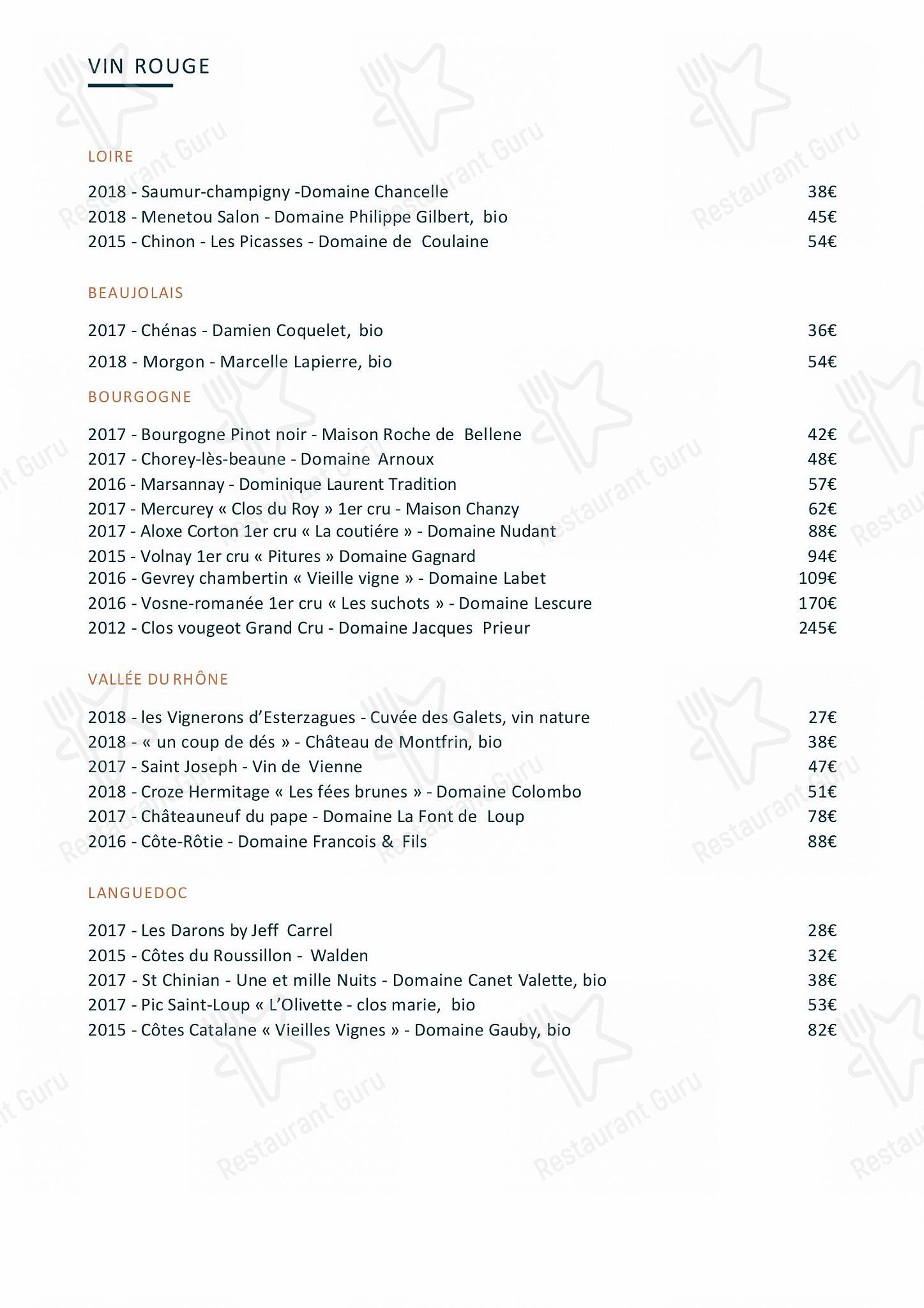 Fitzgerald dans Paris - Bar menu