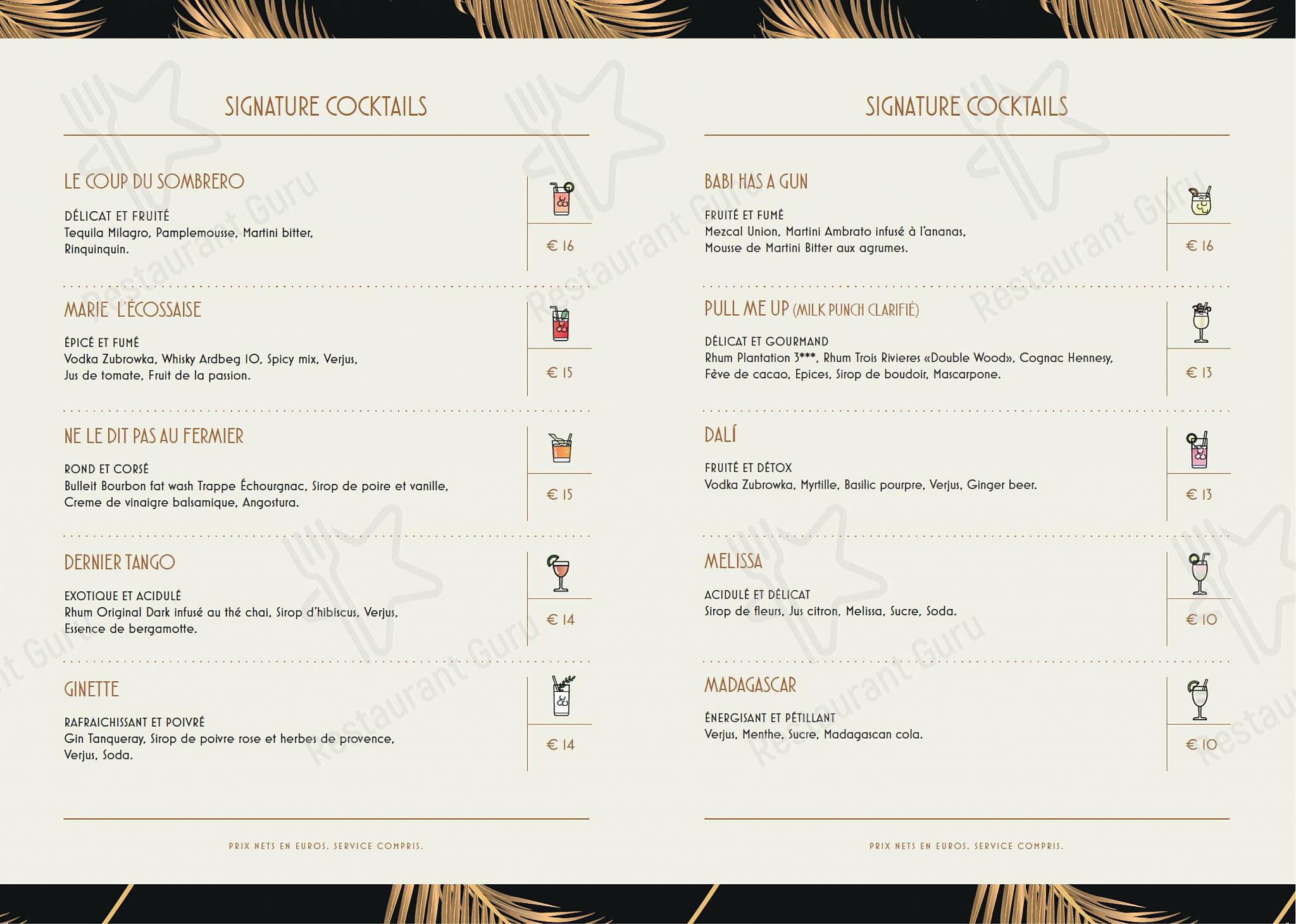 Bar menu pour Fitzgerald pub et bar