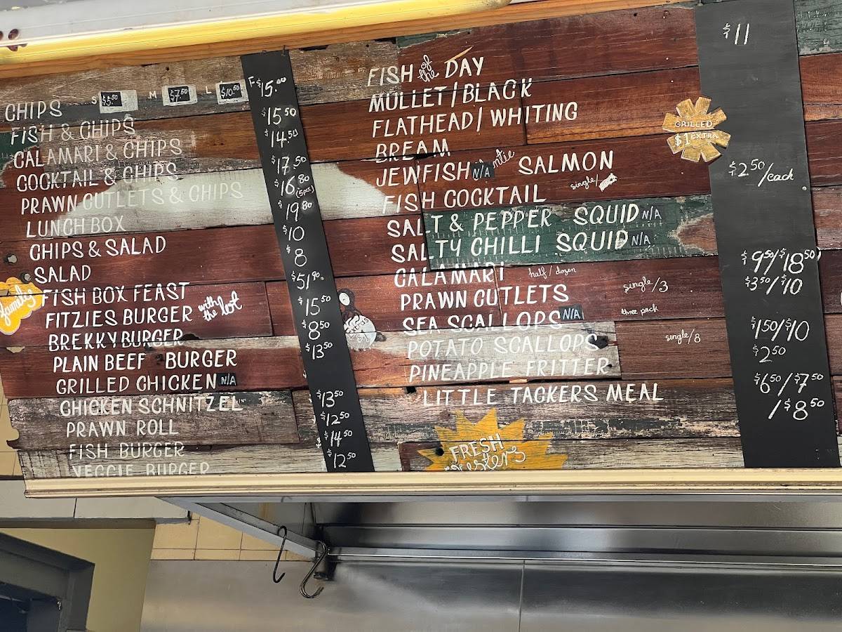 Menu at Fitzies Fish and Chips restaurant, Brooklyn