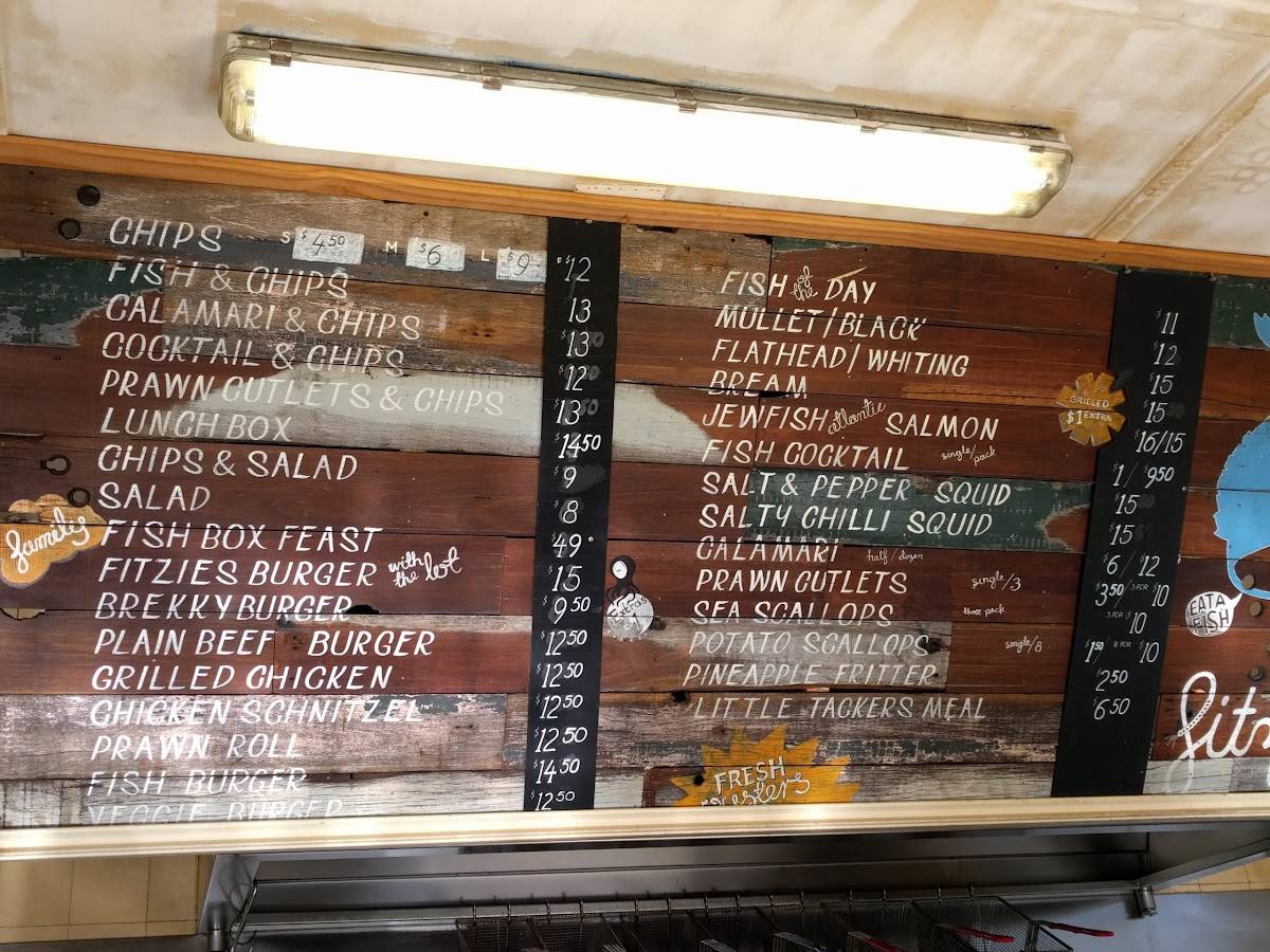 Menu at Fitzies Fish and Chips restaurant, Brooklyn
