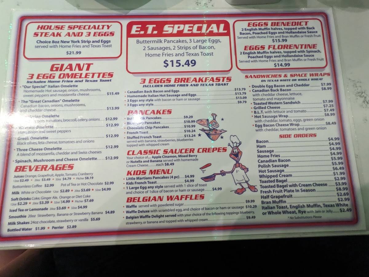 Menu at Flying Saucer Restaurant, Niagara Falls