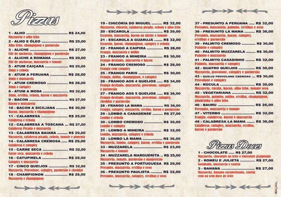 Fogazzaria e pizzaria Roma cardápio