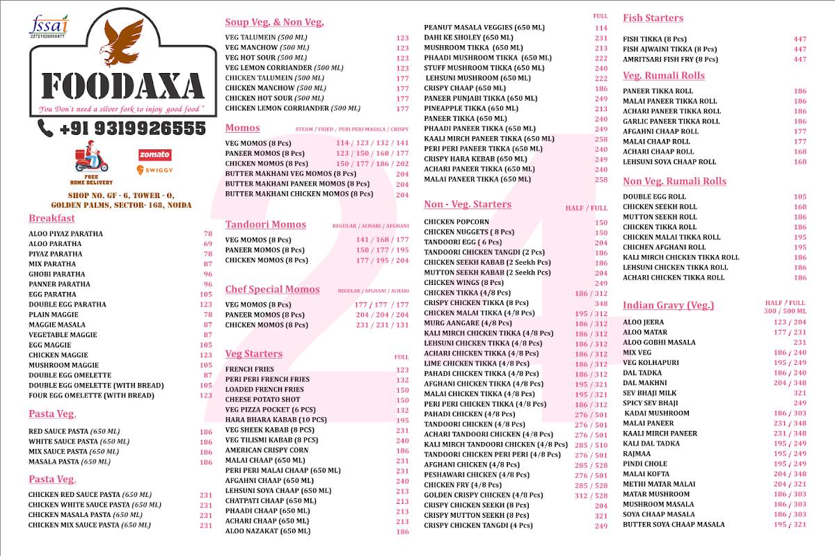 Foodaxa menu