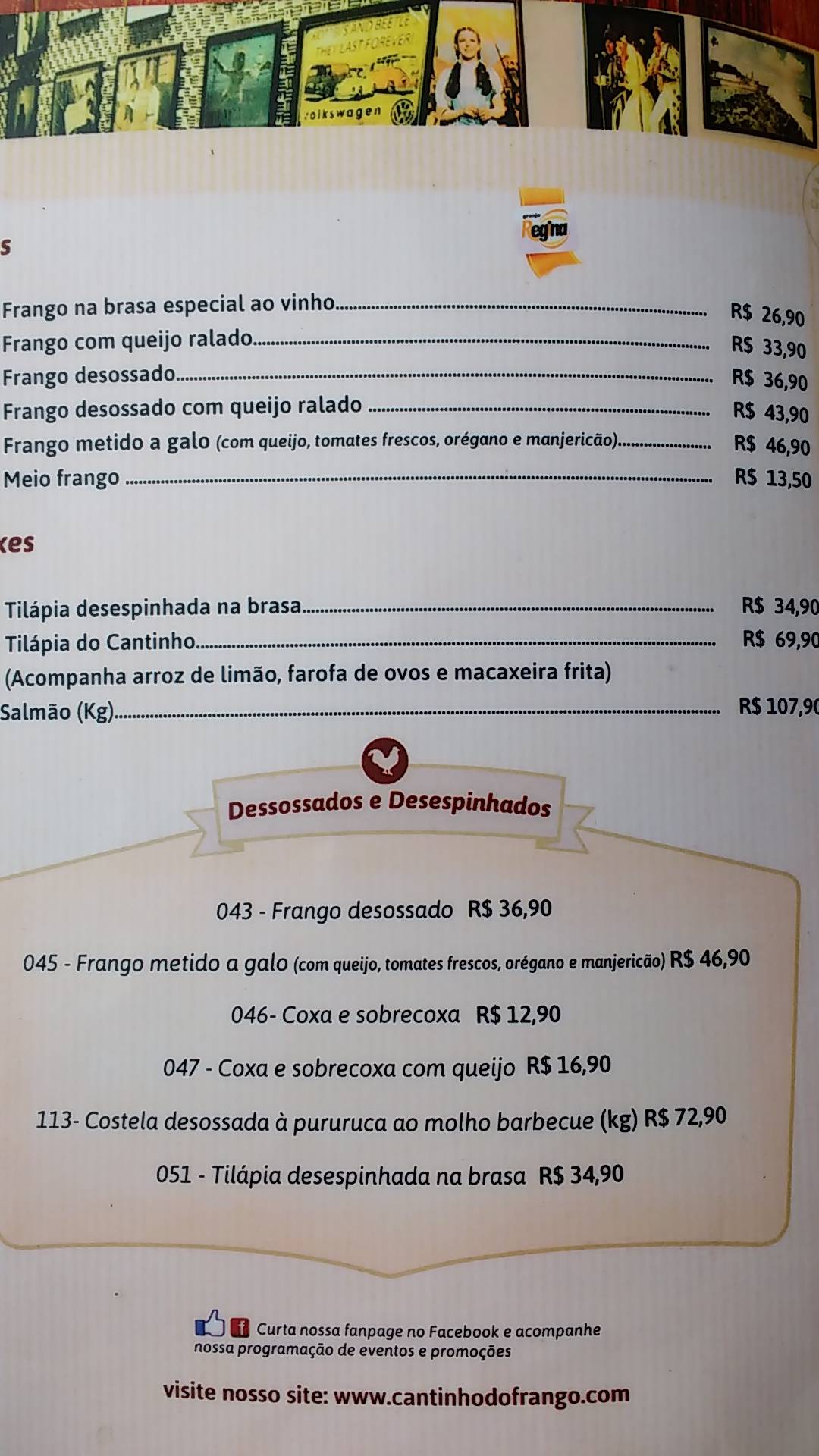 Cantinho do Frango Sul cardápio