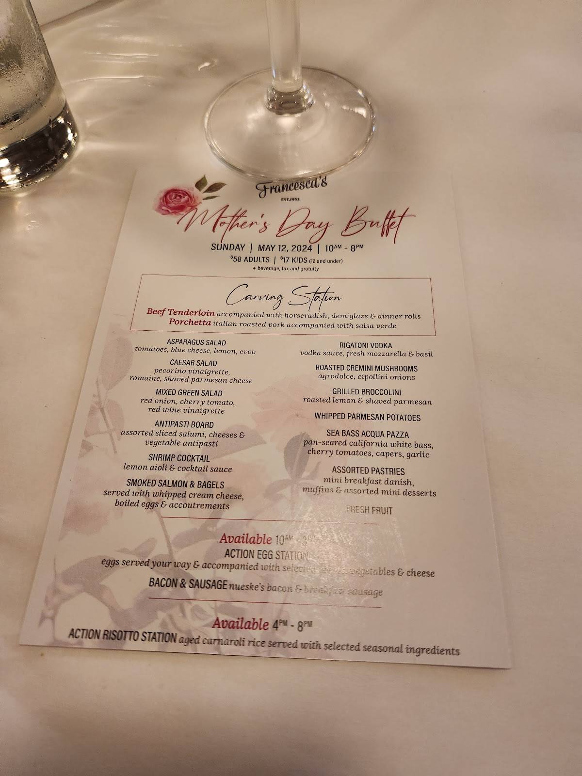 Menu at Francesca's on 95th restaurant, Oak Lawn, 95th St