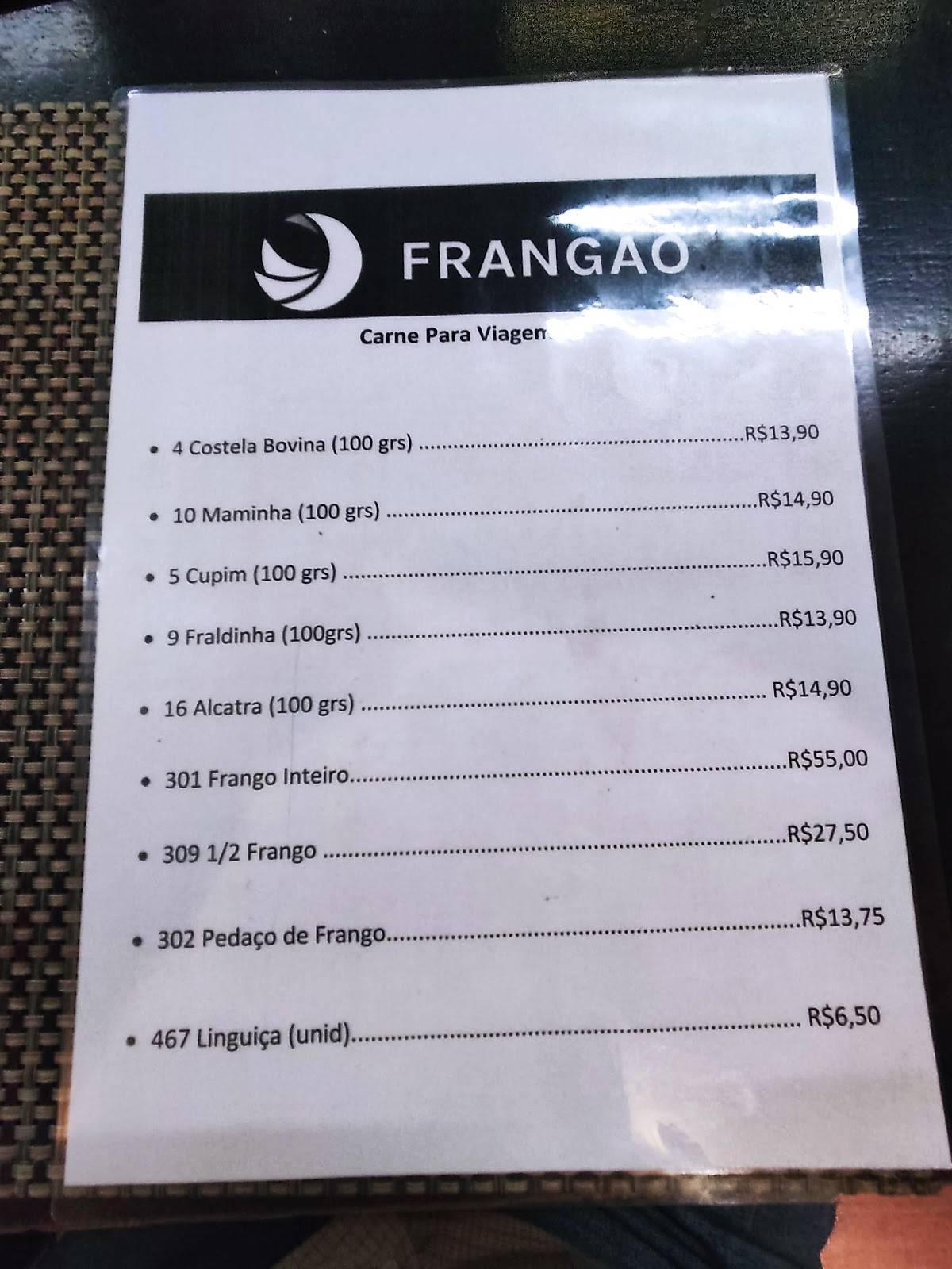 Frangão cardápio