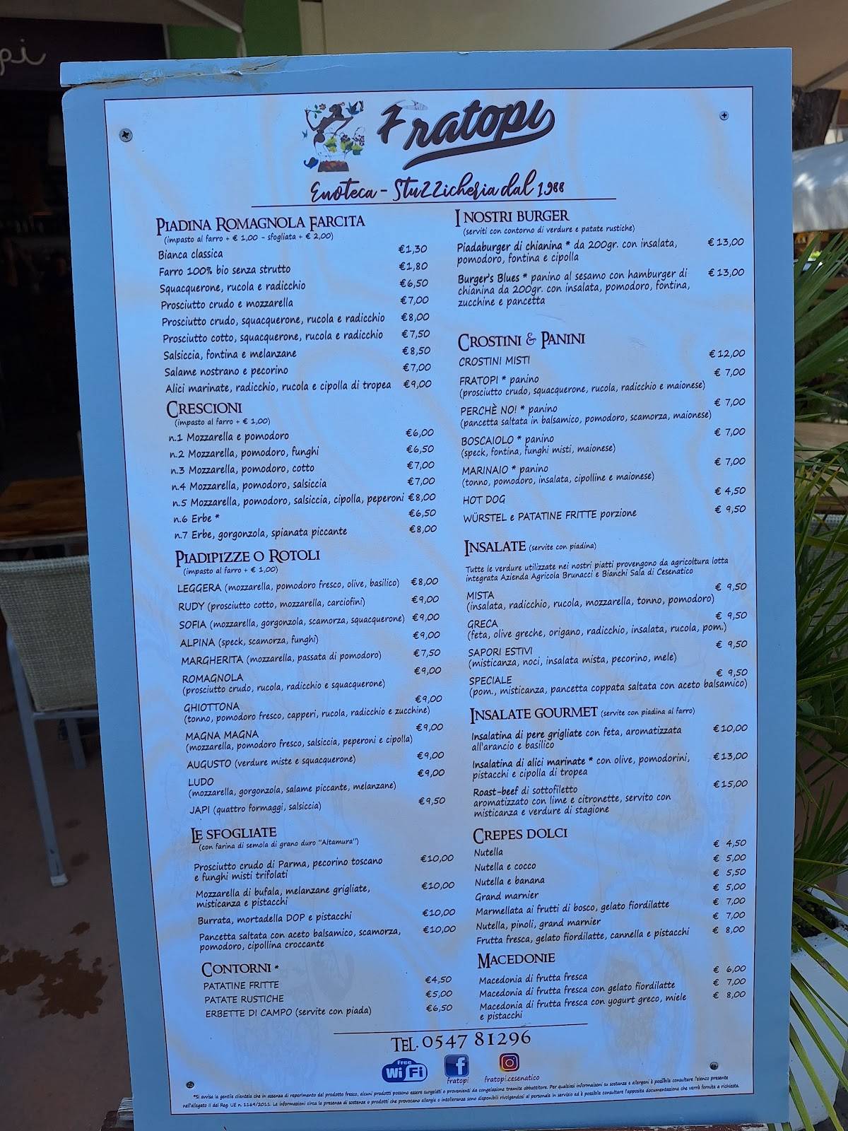Menu di Fratopi 