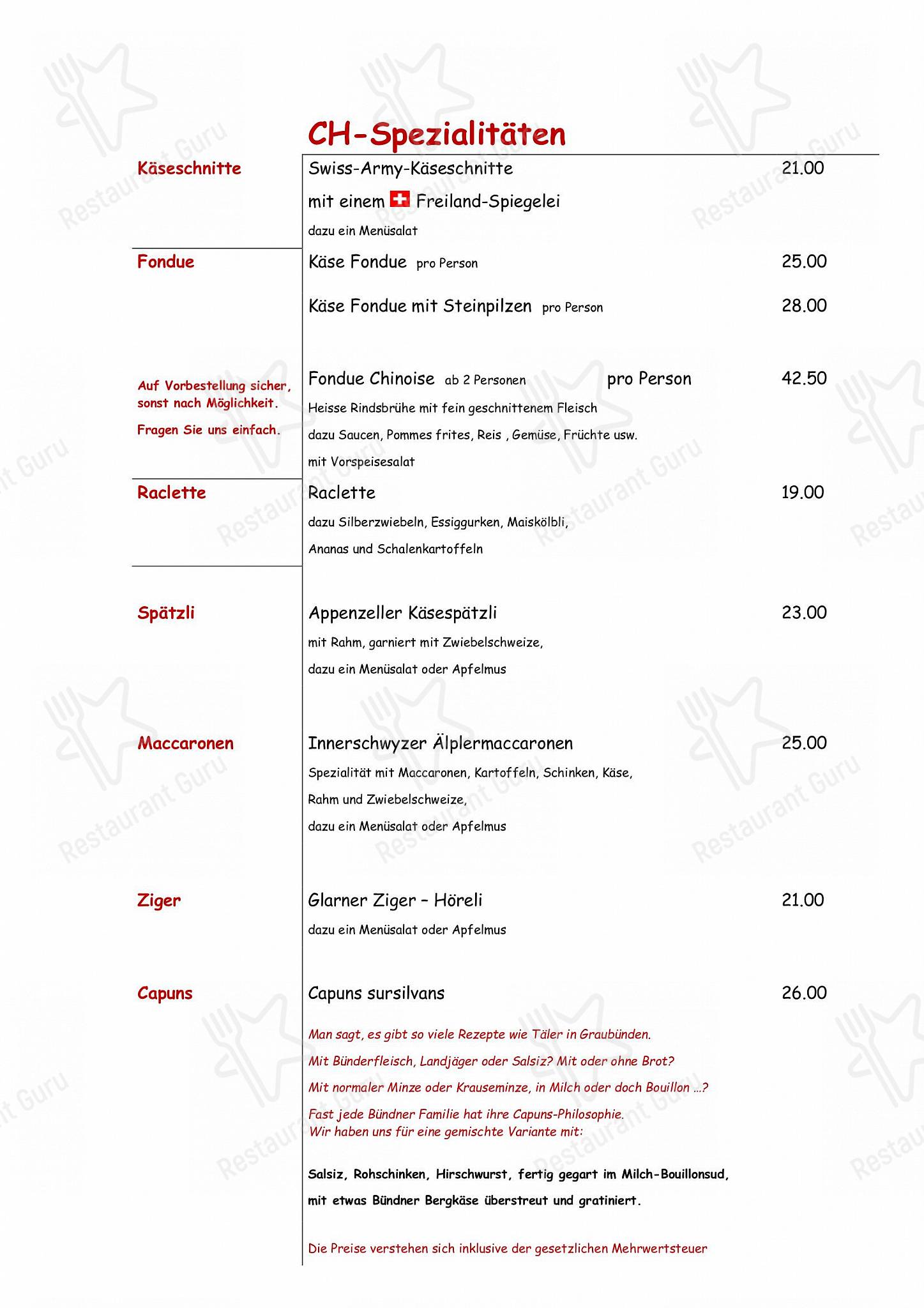 Menu per Restaurant Stählibuck ristorante