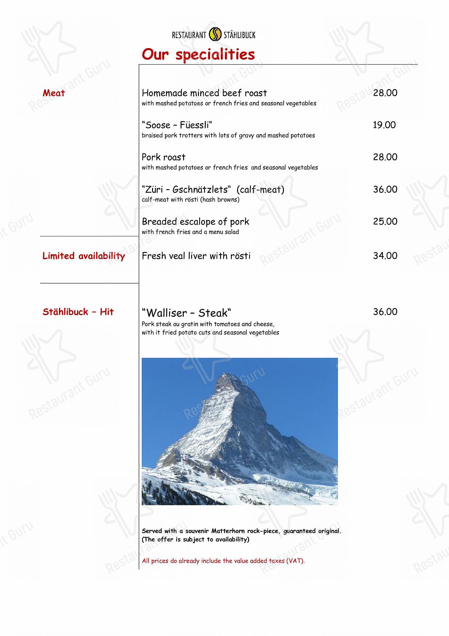 Menu per Restaurant Stählibuck ristorante