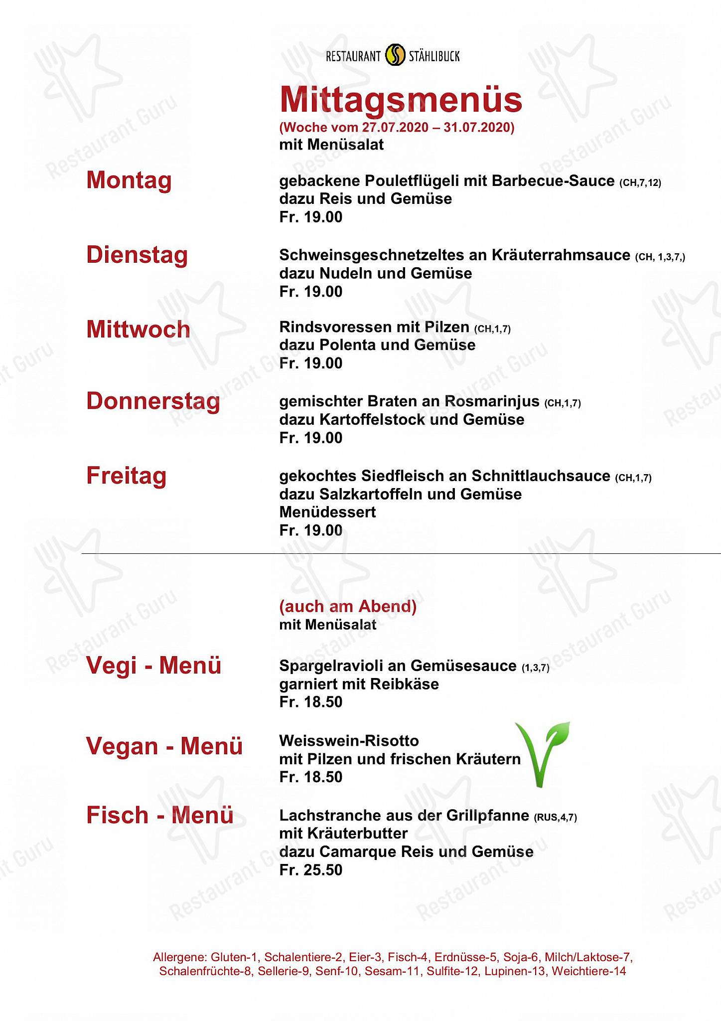 Menu per Restaurant Stählibuck in Frauenfeld