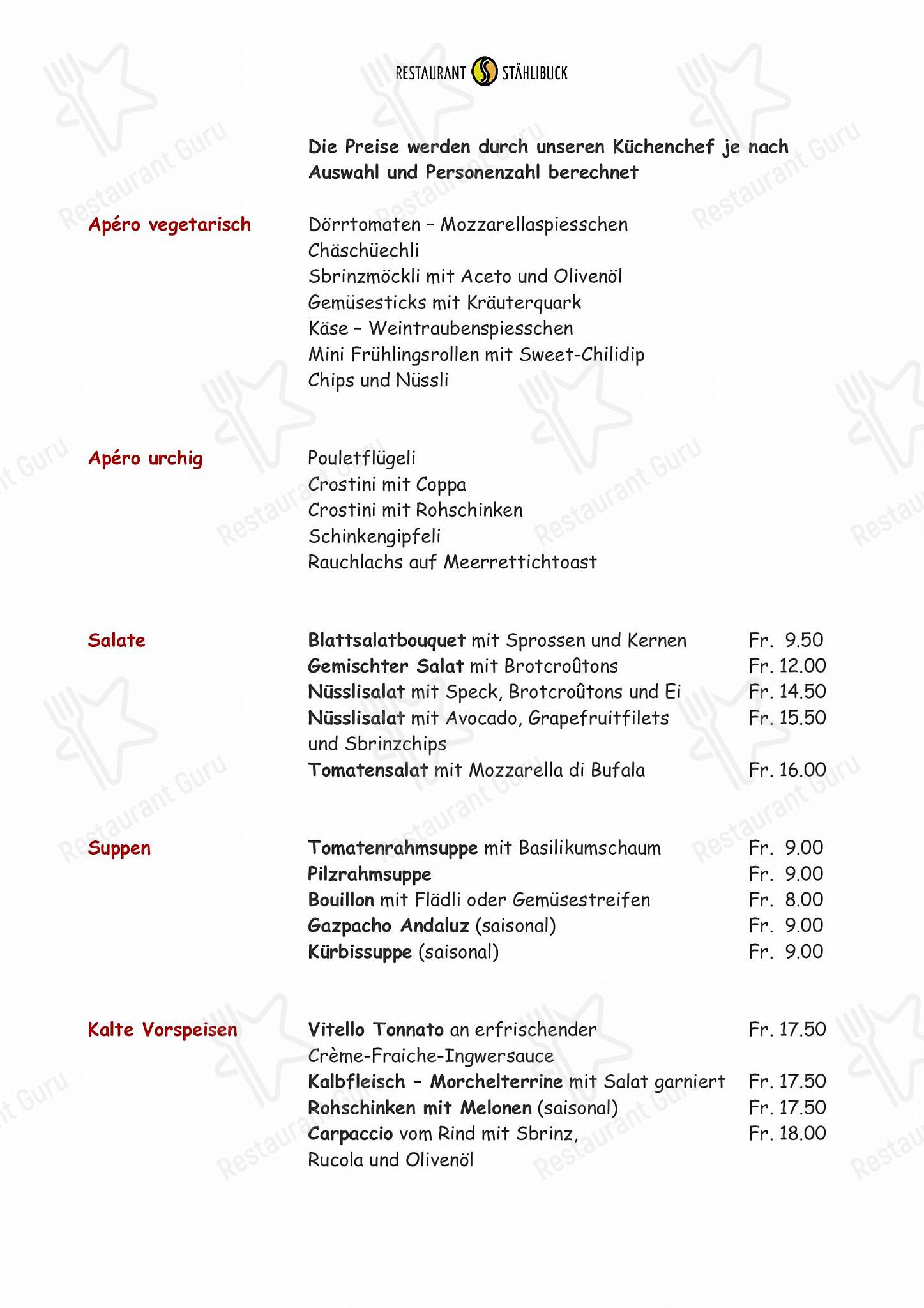Menu per Restaurant Stählibuck in Frauenfeld