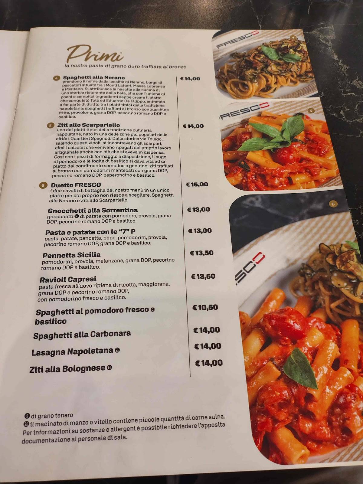 Menu di Fresco Trattoria Pizzeria Napoli Centrale 