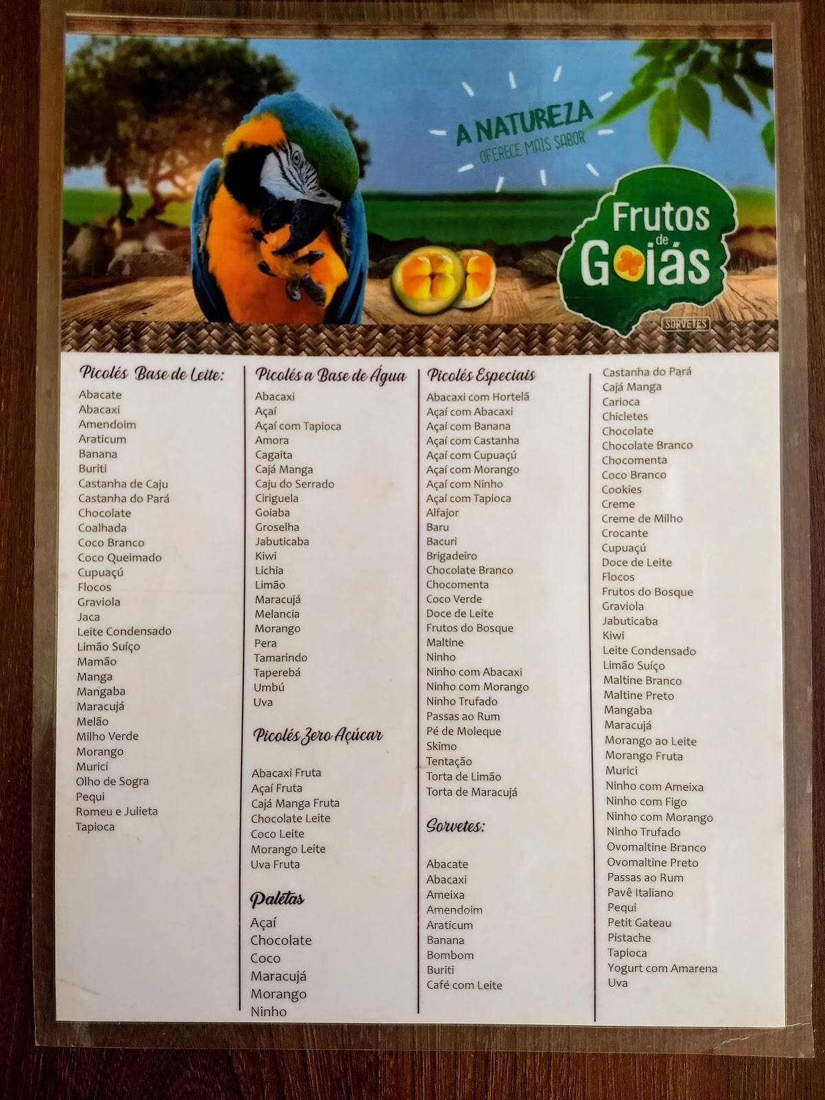 Frutos de Goiás Sete Lagoas cardápio