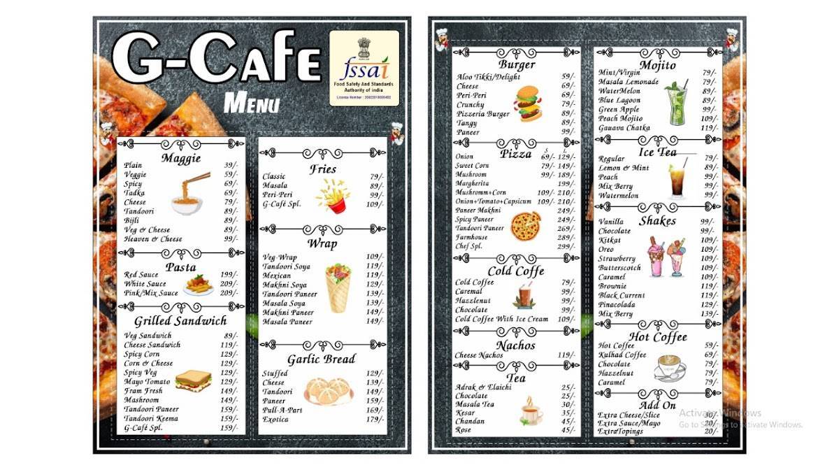 G-Cafe menu