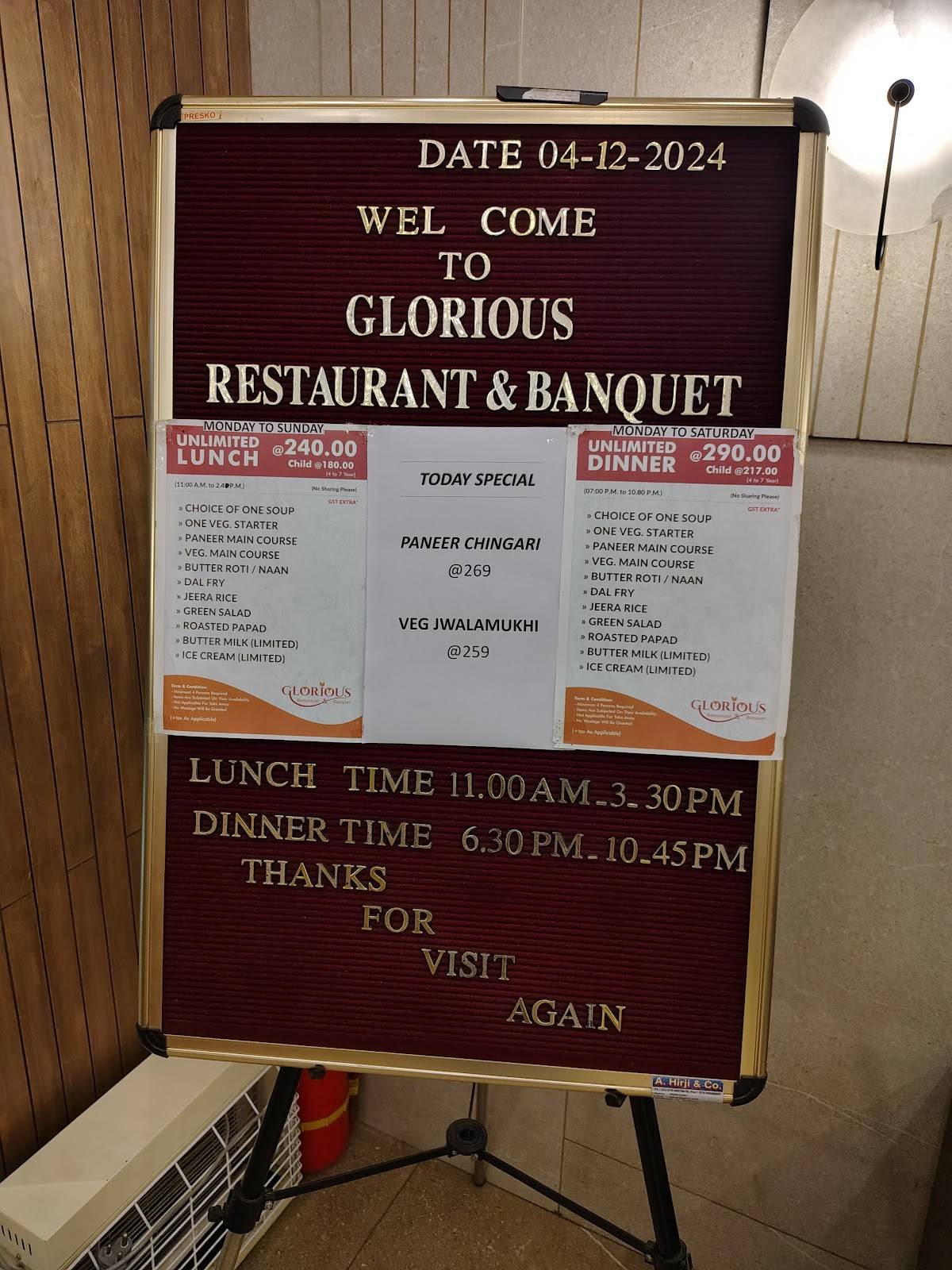 GLORIOUS RESTAURANT menu