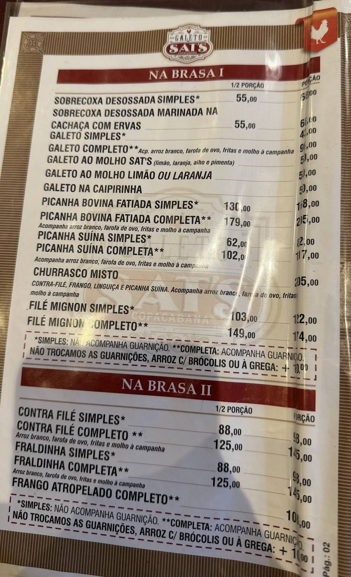 Galeto Sat's cardápio