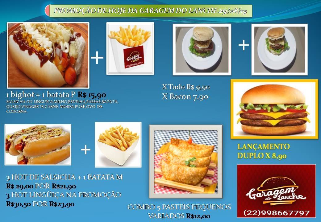 Garagem do Lanche cardápio