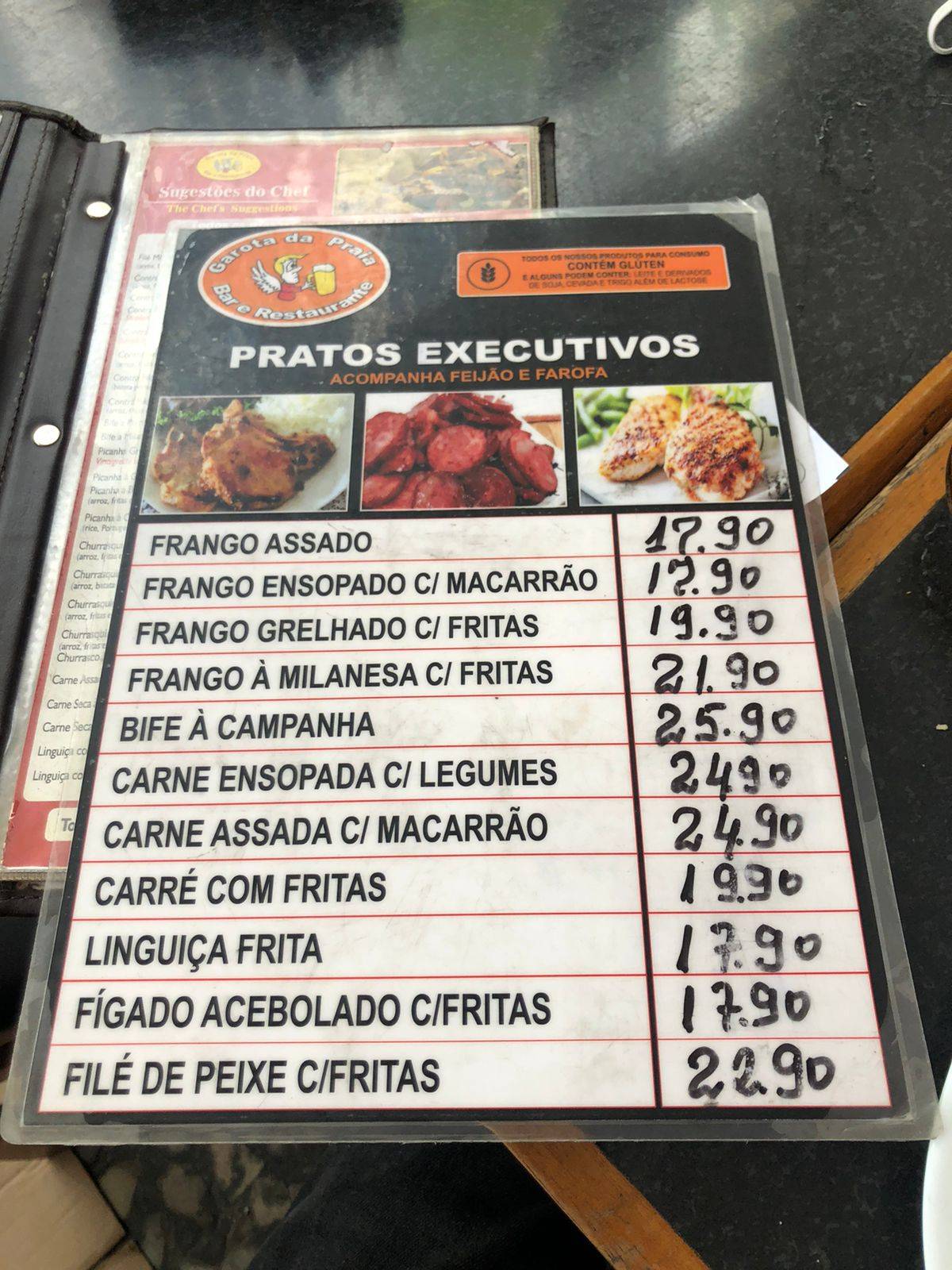 Garota da praia cardápio