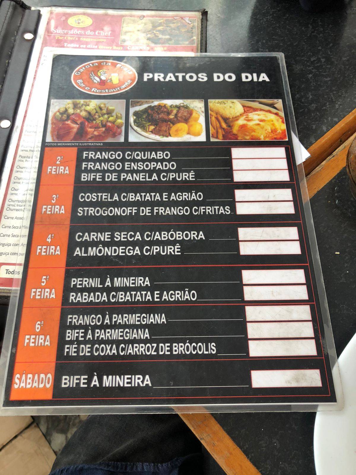 Garota da praia cardápio