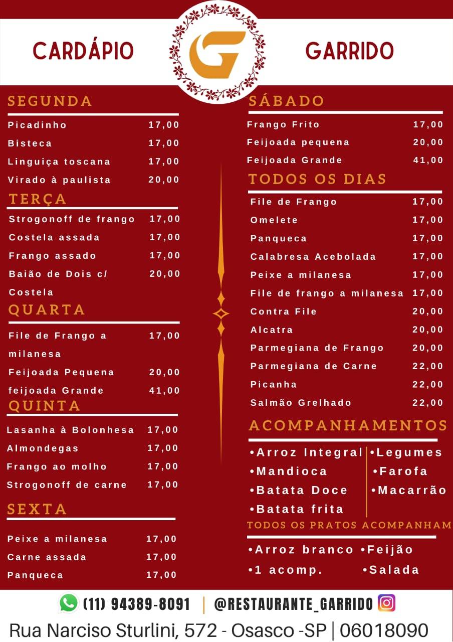 Garrido Restaurante cardápio