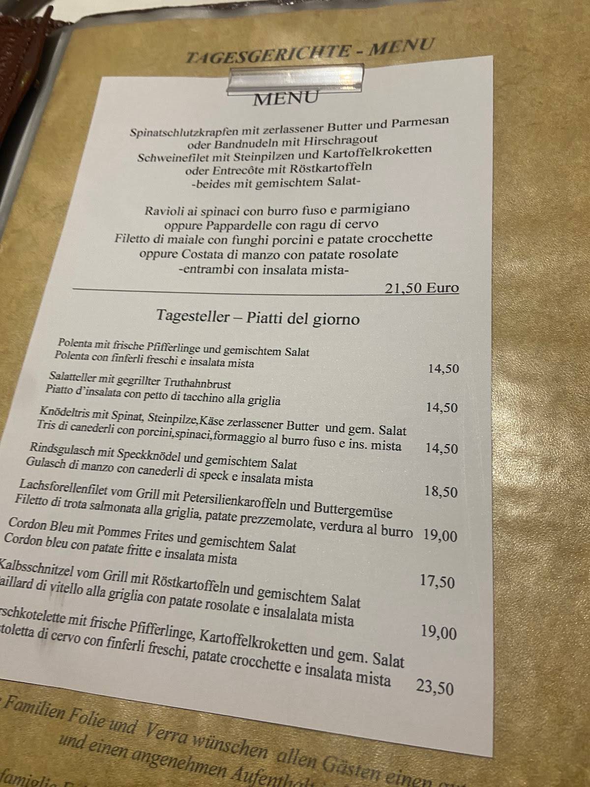 Menu di Gasthof Toni 