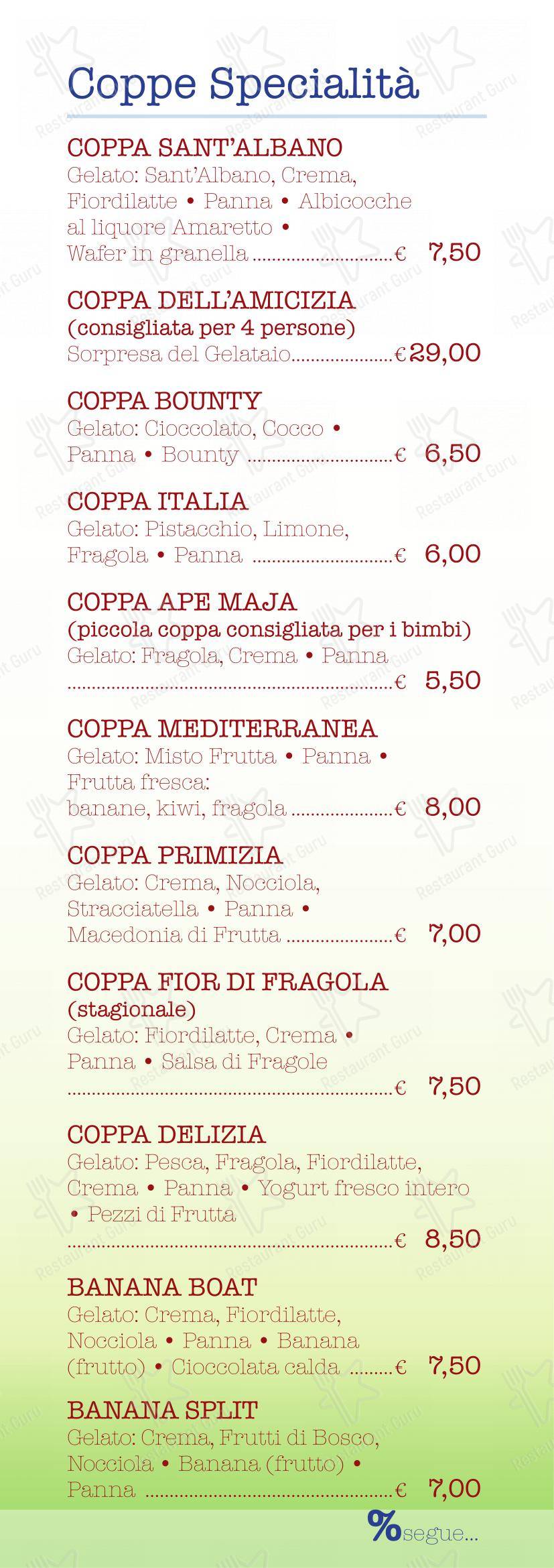 Menu bar per Gelateria Goria in Riva presso Chieri